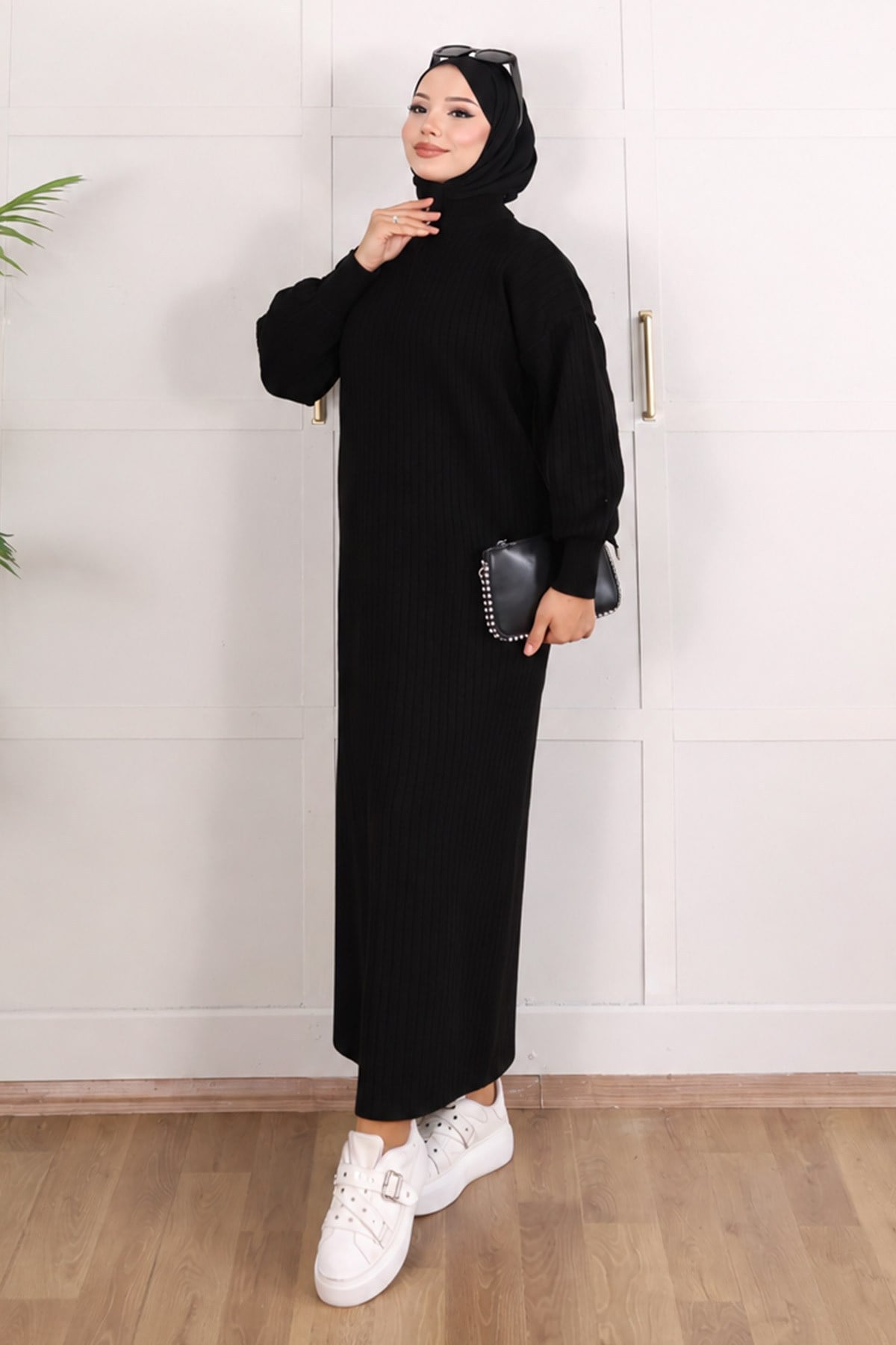 Melis Fitilli Triko Elbise Siyah 6168