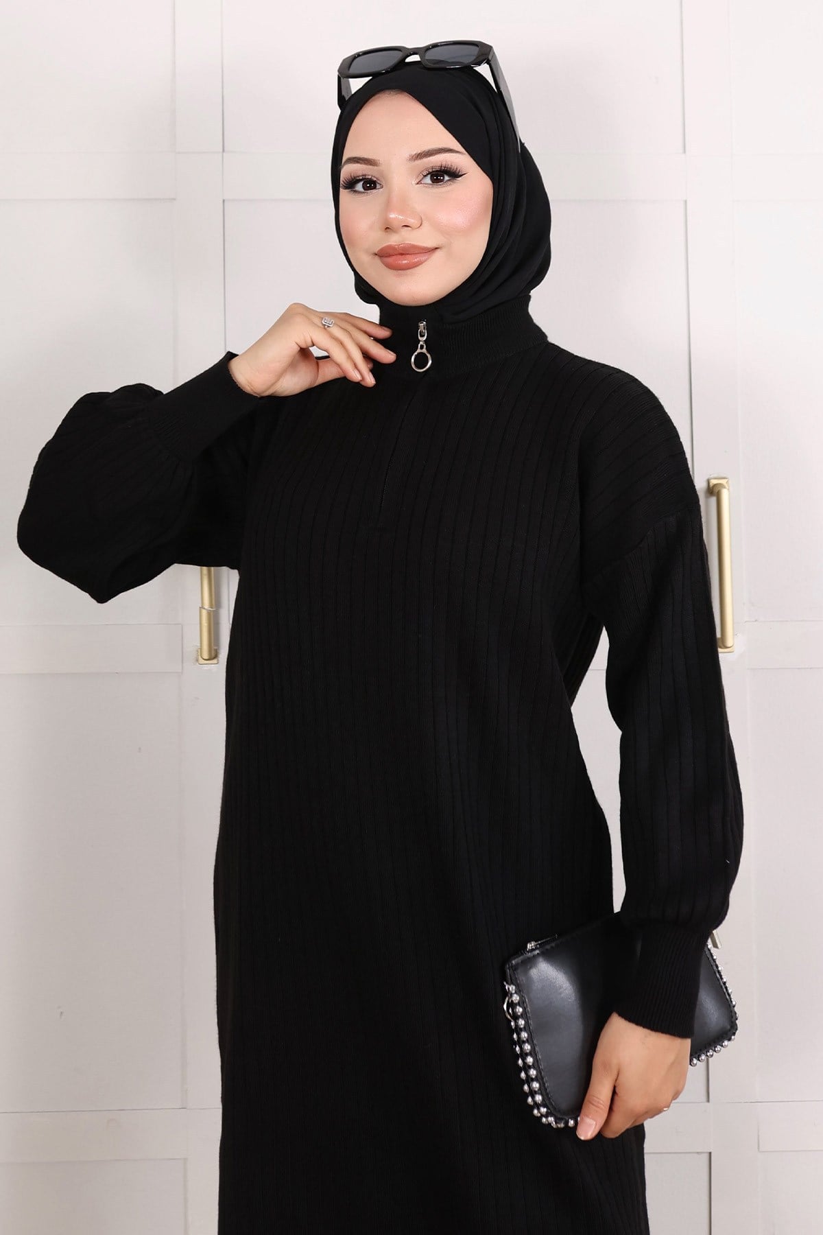 Melis Fitilli Triko Elbise Siyah 6168