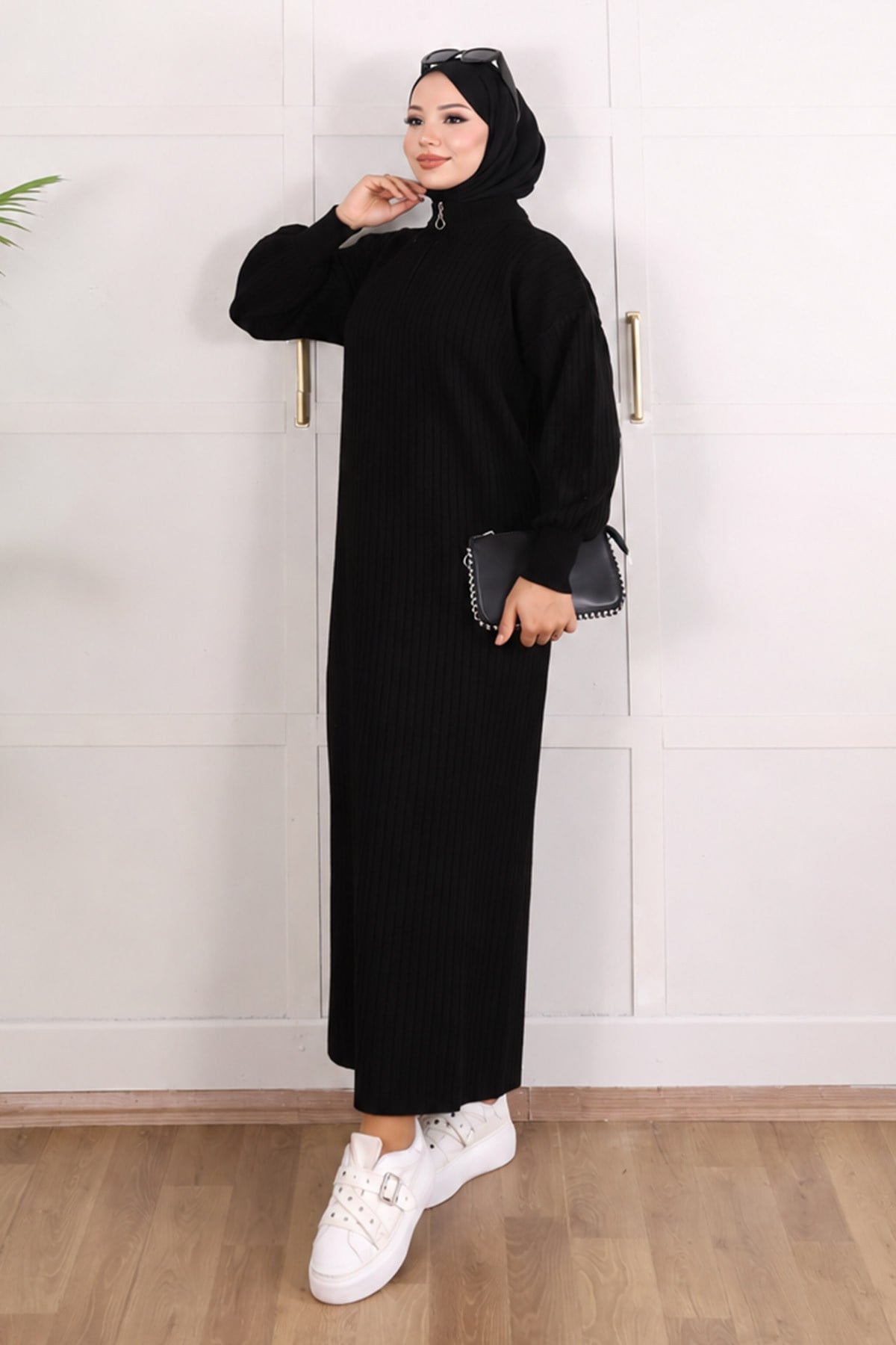 Melis Fitilli Triko Elbise Siyah 6168