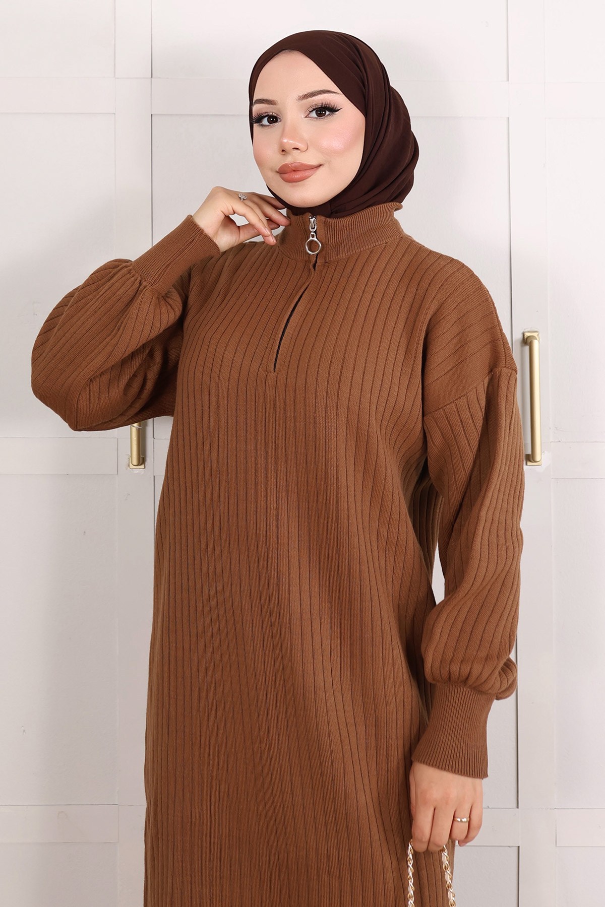 Melis Fitilli Triko Elbise Somon 6168