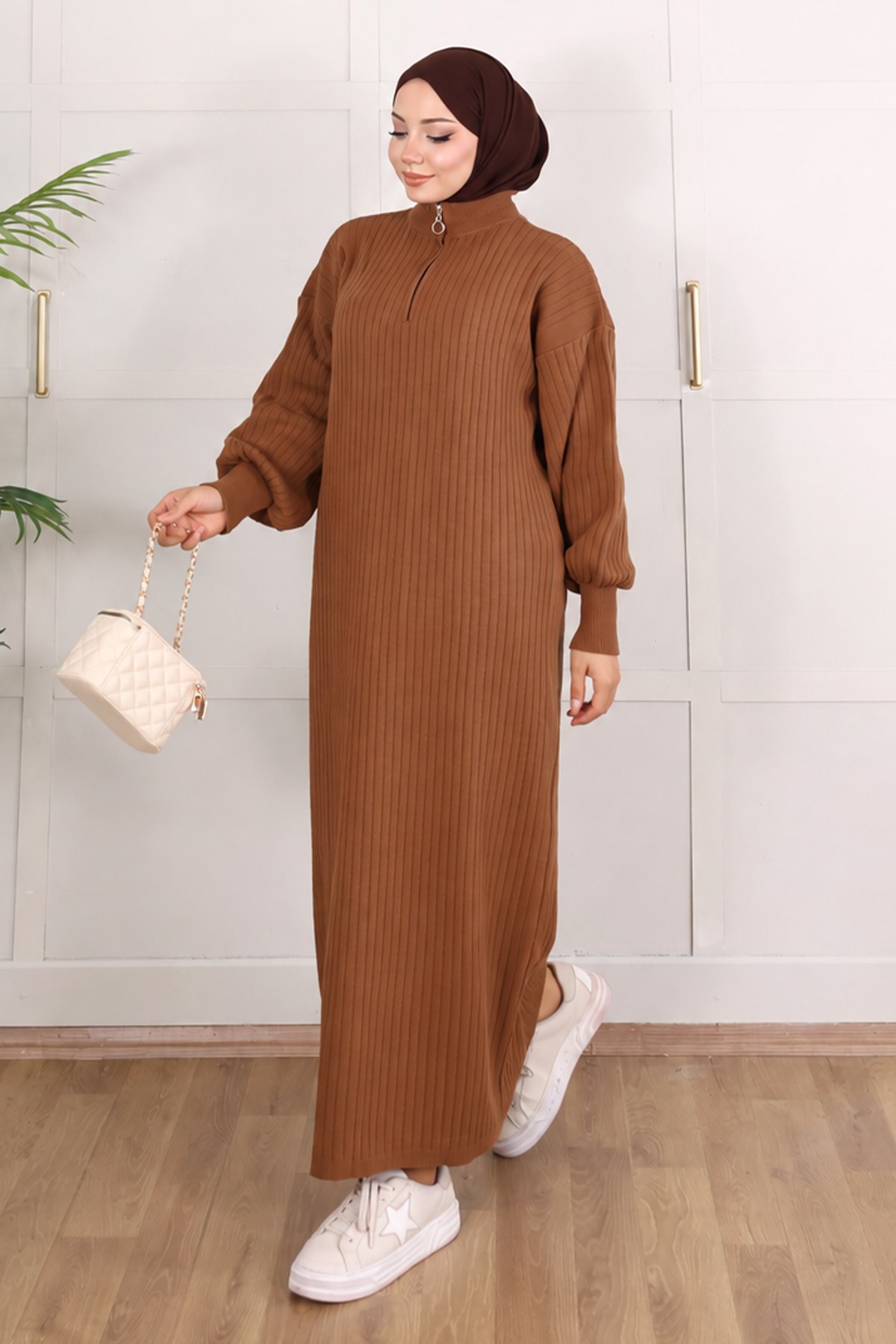 Melis Fitilli Triko Elbise Somon 6168