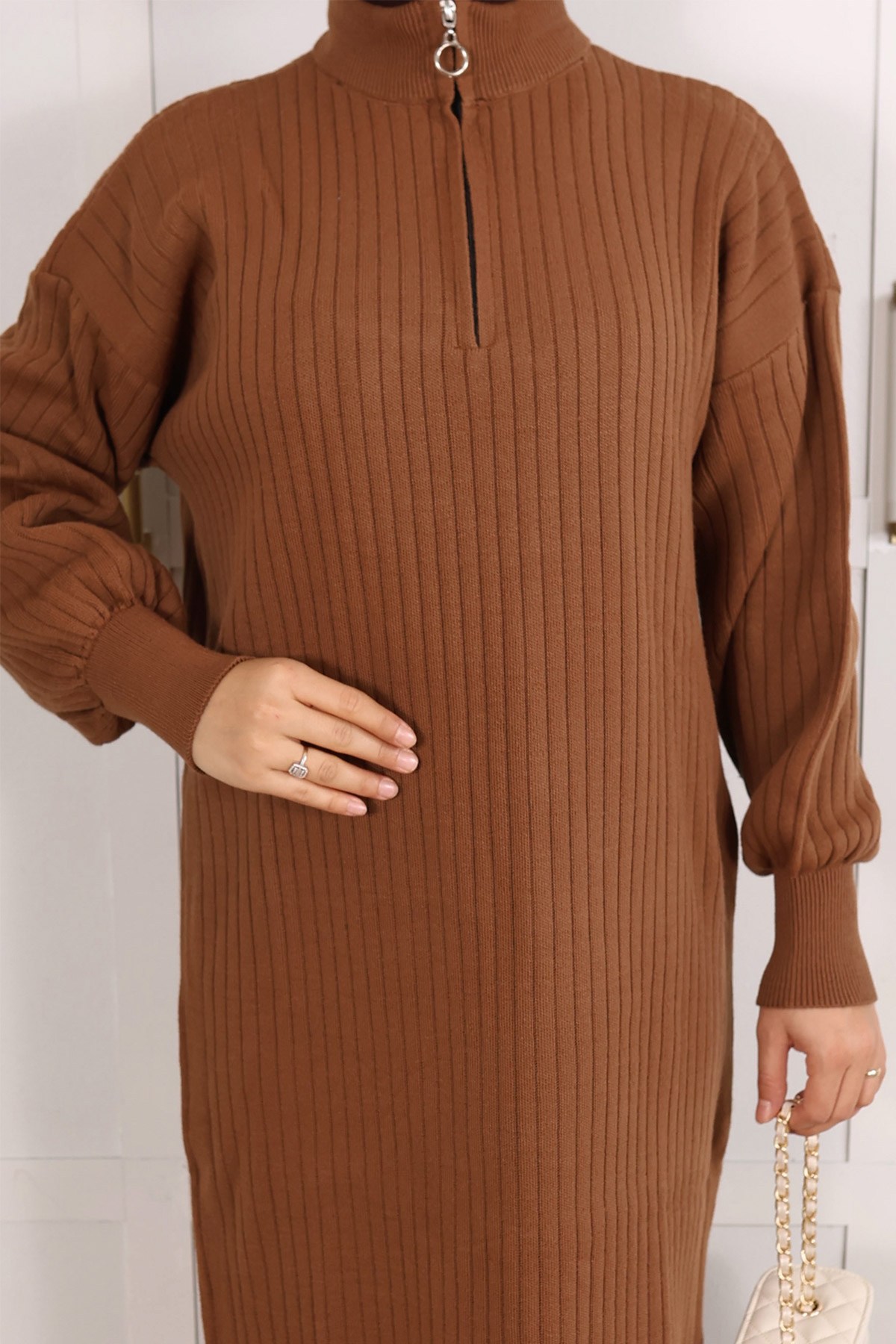 Melis Fitilli Triko Elbise Somon 6168