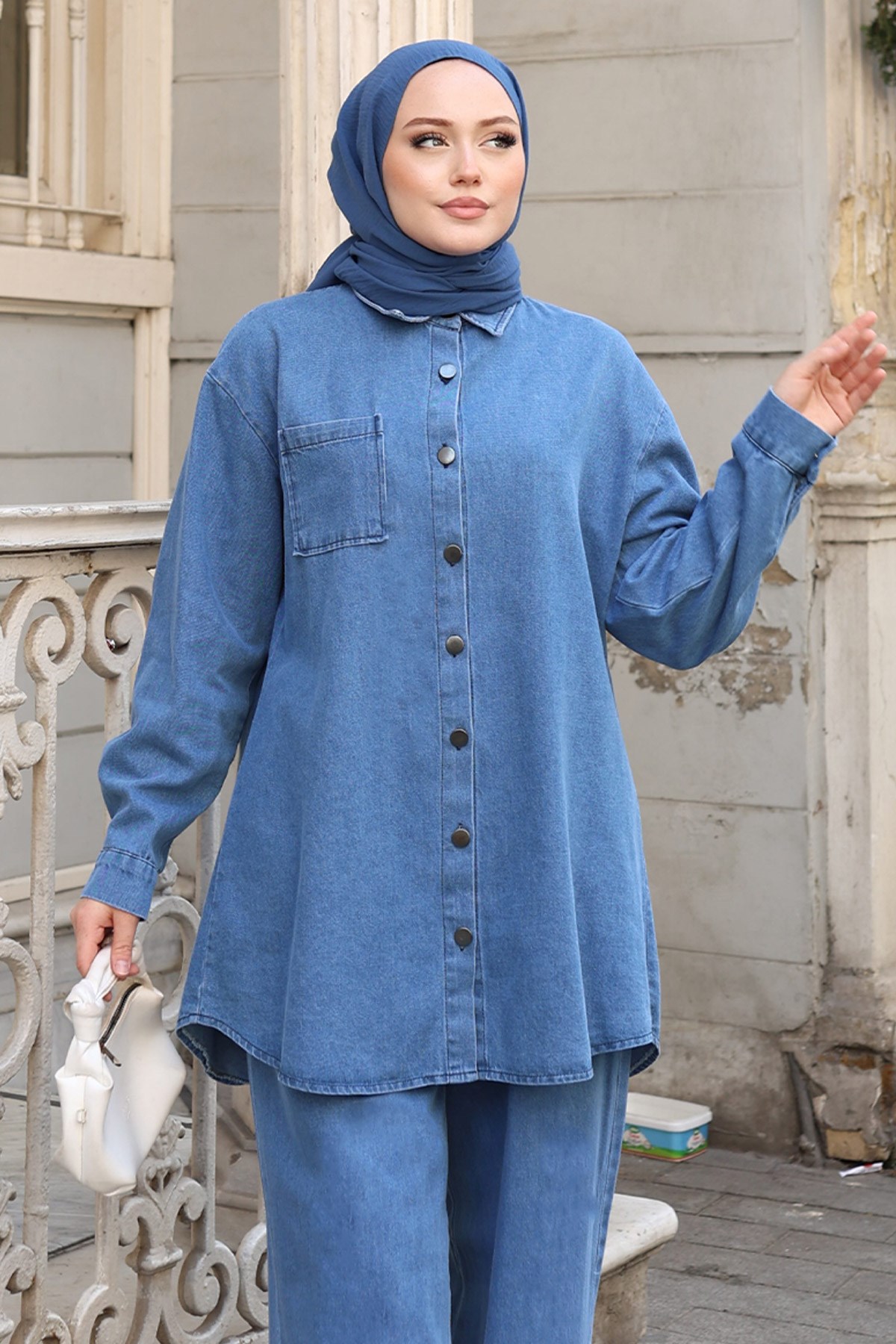 Meysa Oversize Denim Takım Açık Mavi 19302