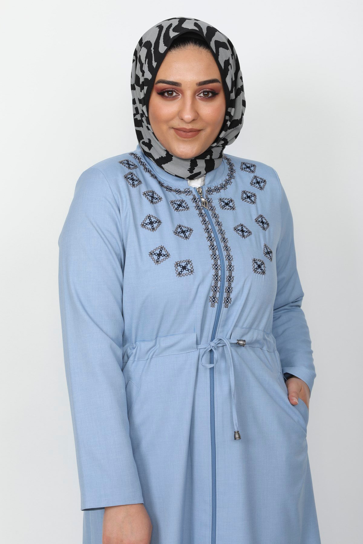 Nakış Detaylı Tesettür Kap Bebe Mavisi Bebe Mavisi 807-4
