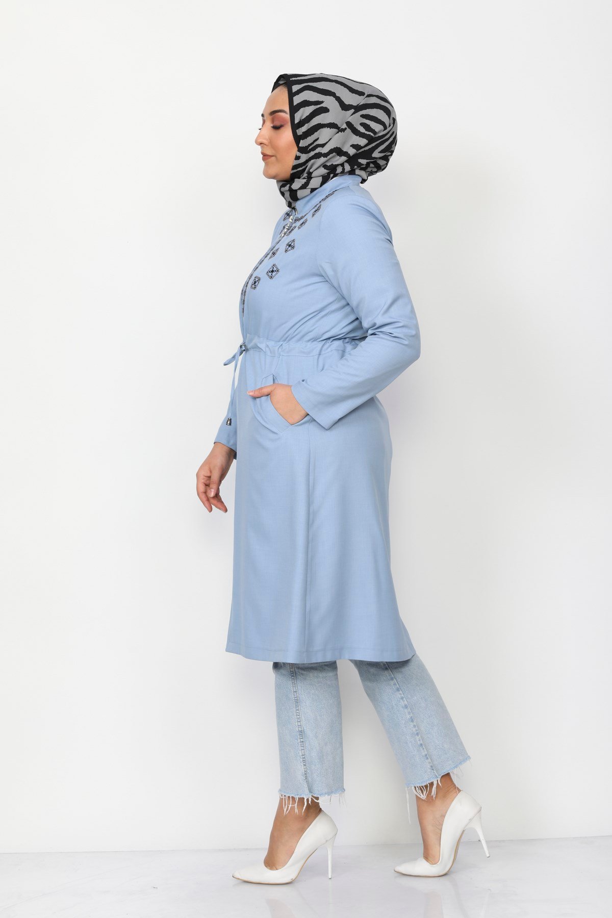 Nakış Detaylı Tesettür Kap Bebe Mavisi Bebe Mavisi 807-4