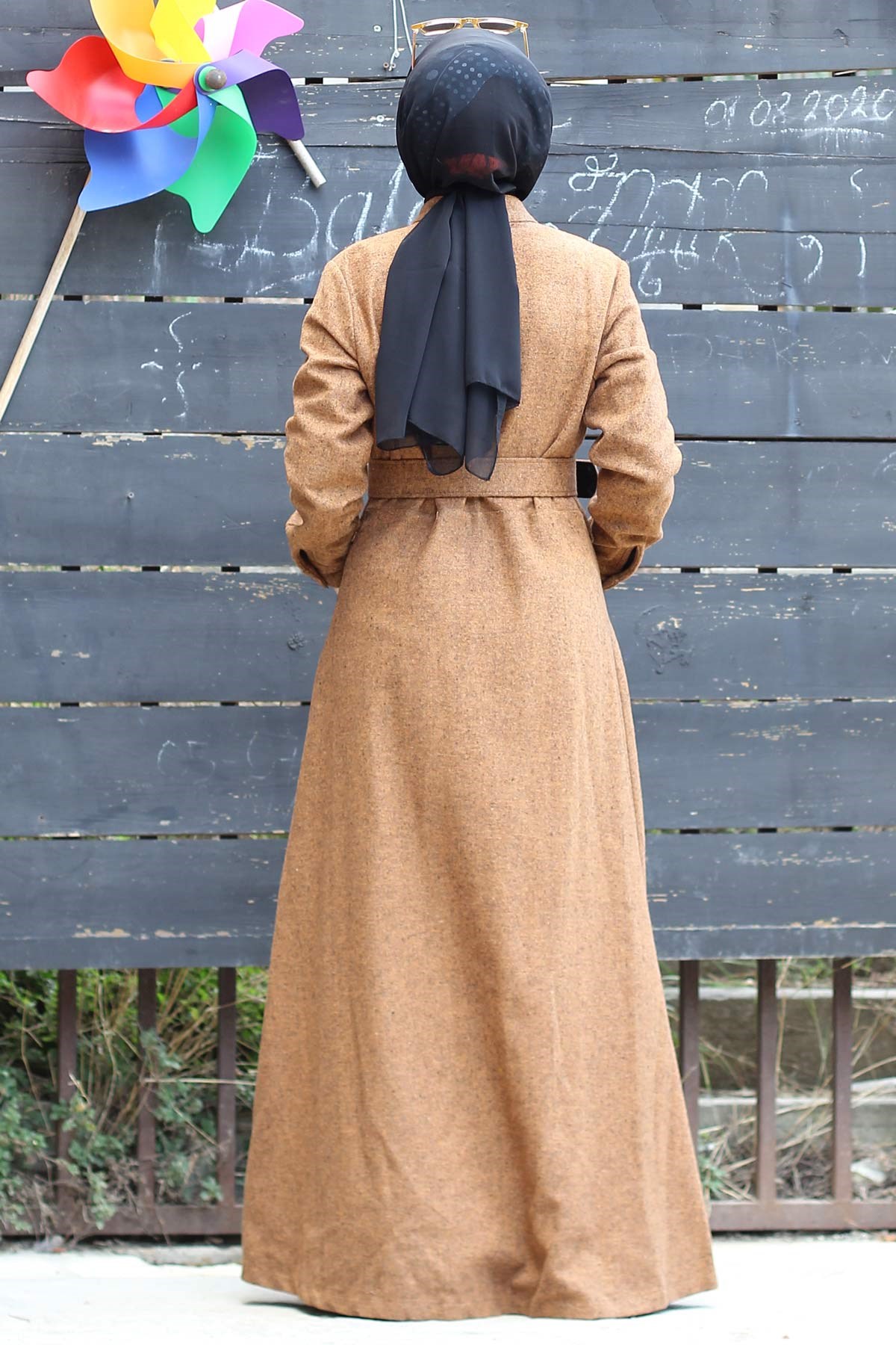 Nakış Detaylı Tesettür Kaşe Taba Taba 10166-5