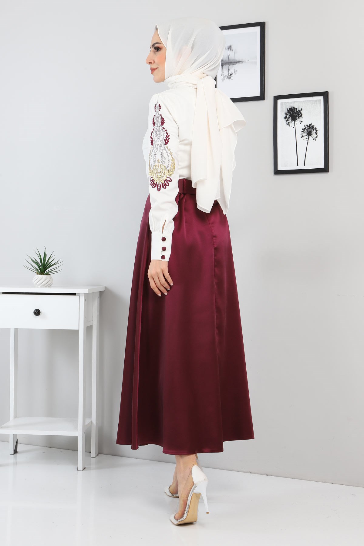 Nakışlı Etekli Takım Mor 8580
