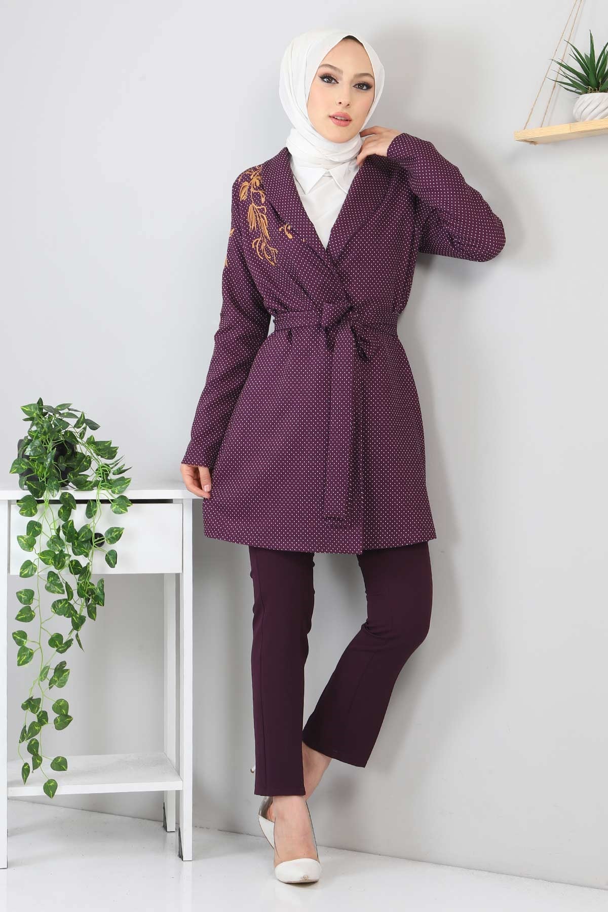 Nakışlı Puantiyeli Takım Mor 3151
