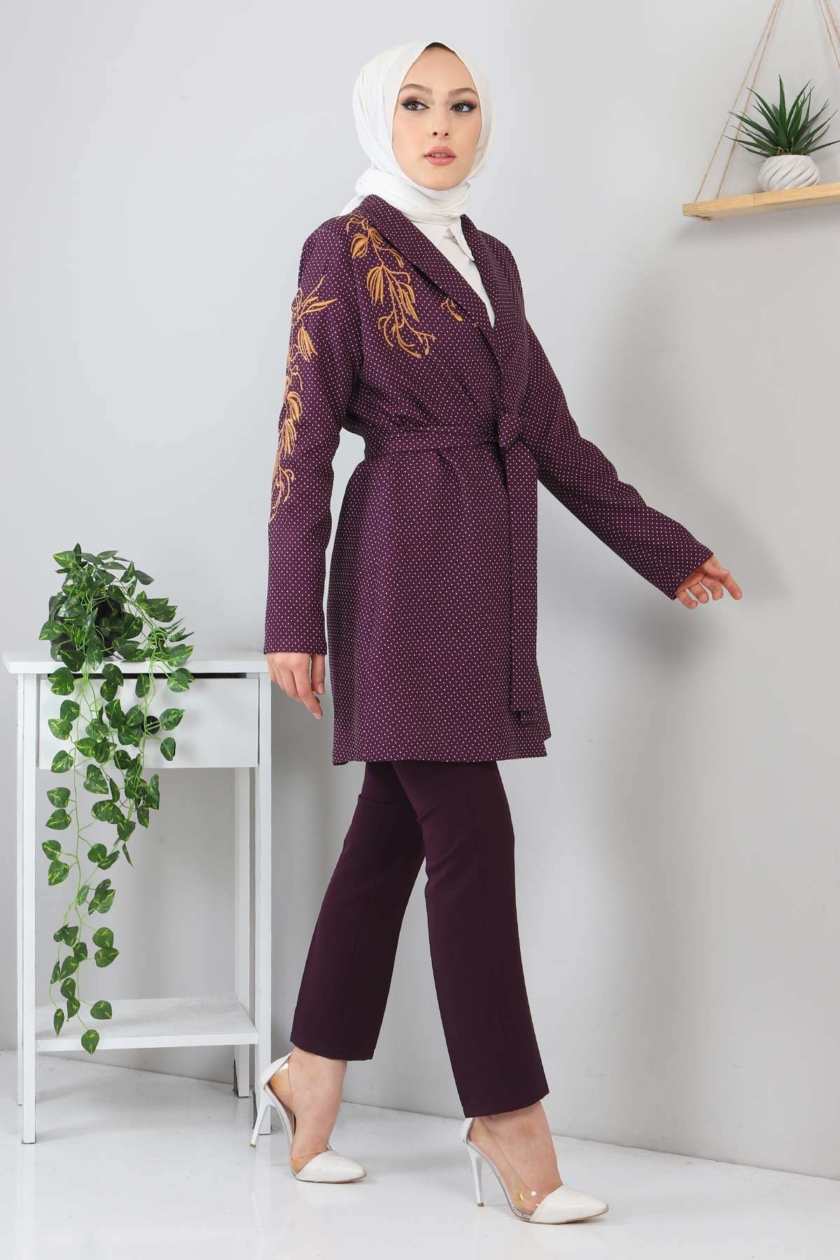 Nakışlı Puantiyeli Takım Mor 3151
