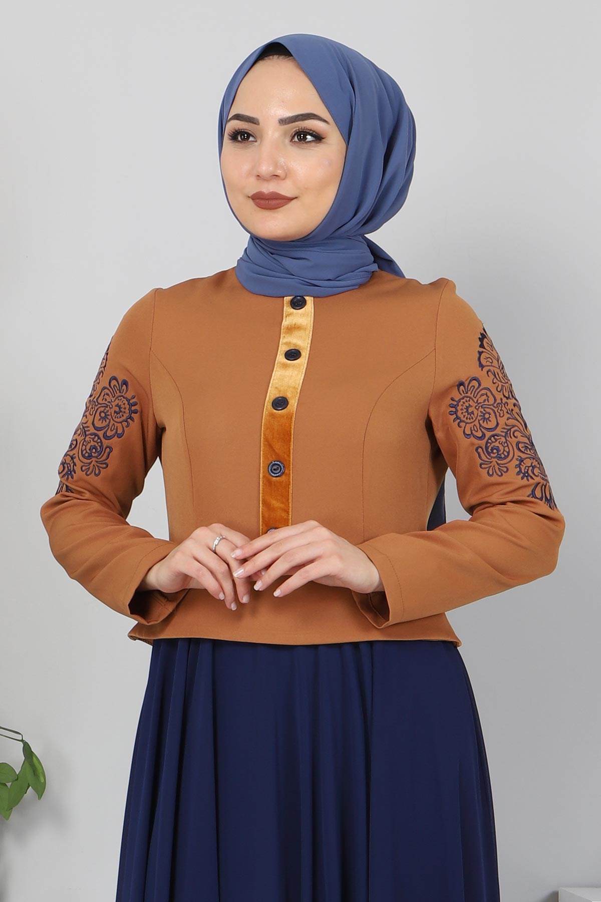 Nakışlı Şifon Abiye İndigo 9888