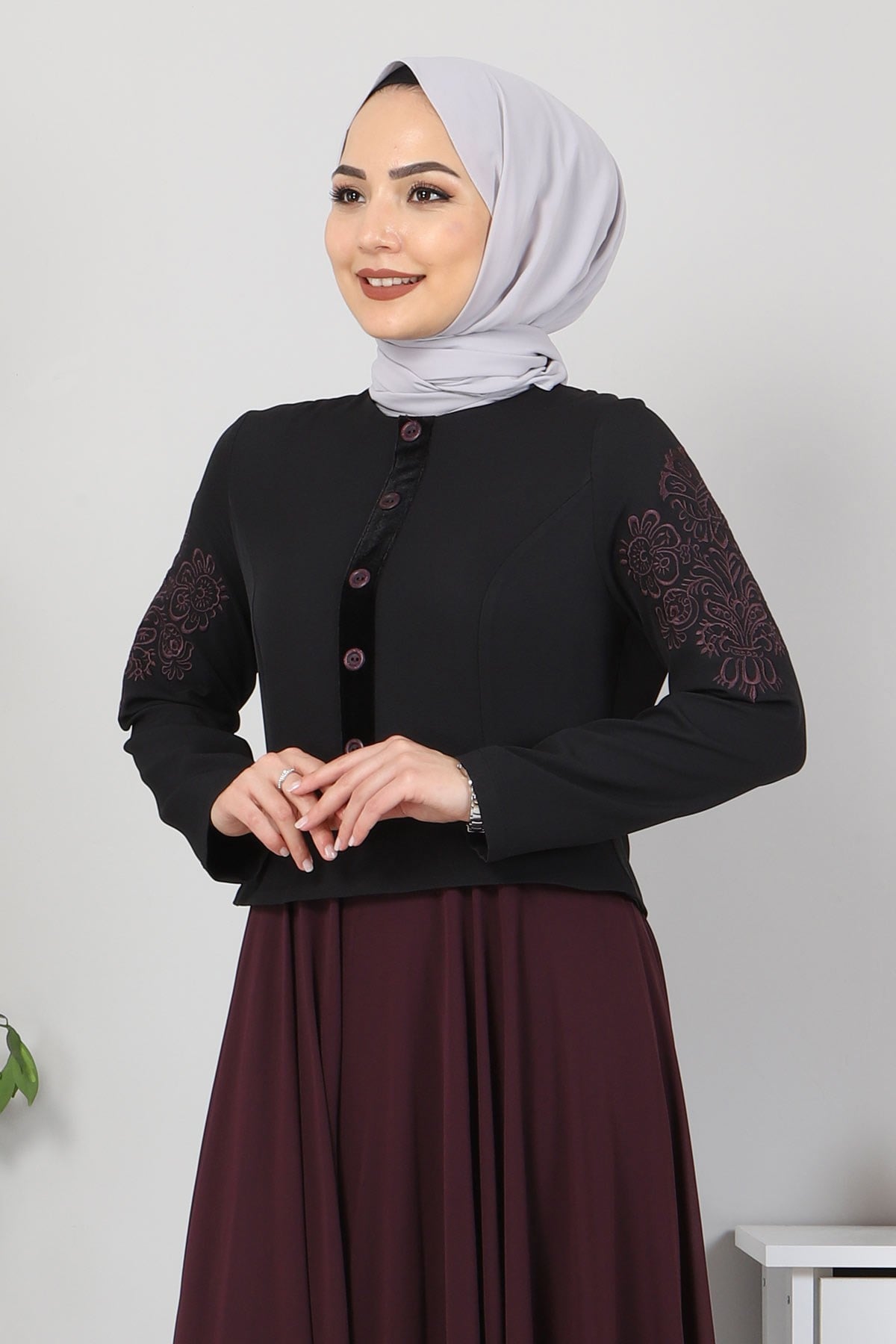 Nakışlı Şifon Abiye Mor 9888