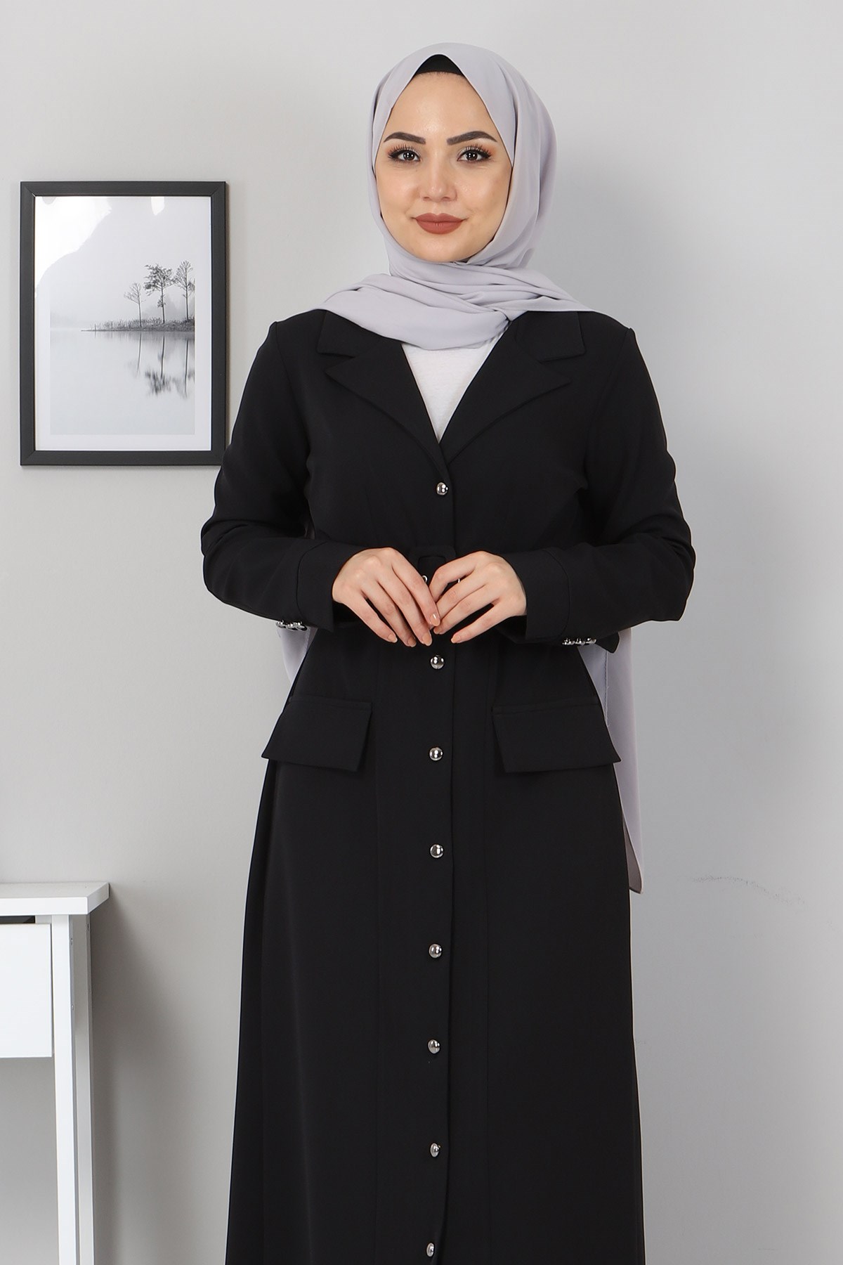Önden Düğmeli Elbise Siyah 10429
