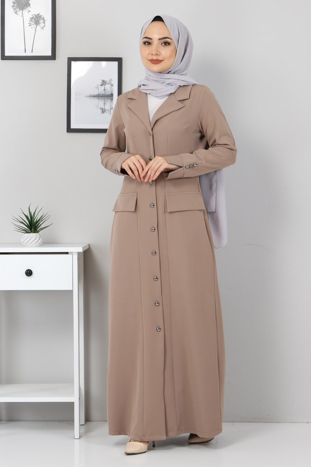 Önden Düğmeli Elbise Vizon 10429