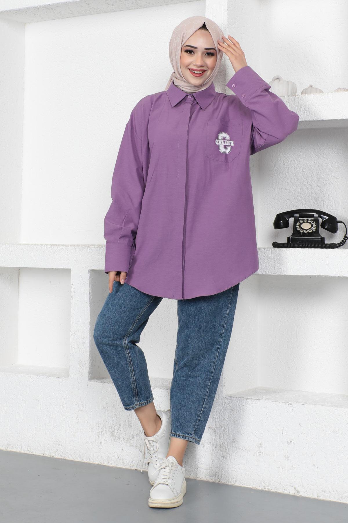 Oversize Gömlek Lila 6059