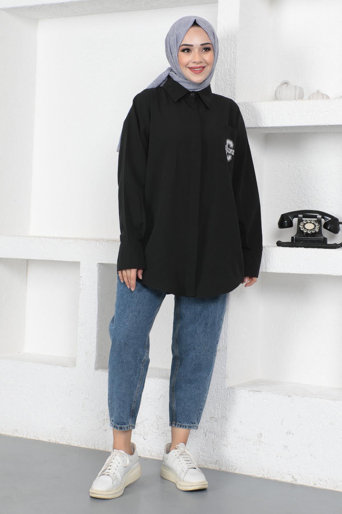 Oversize Gömlek Siyah 6059