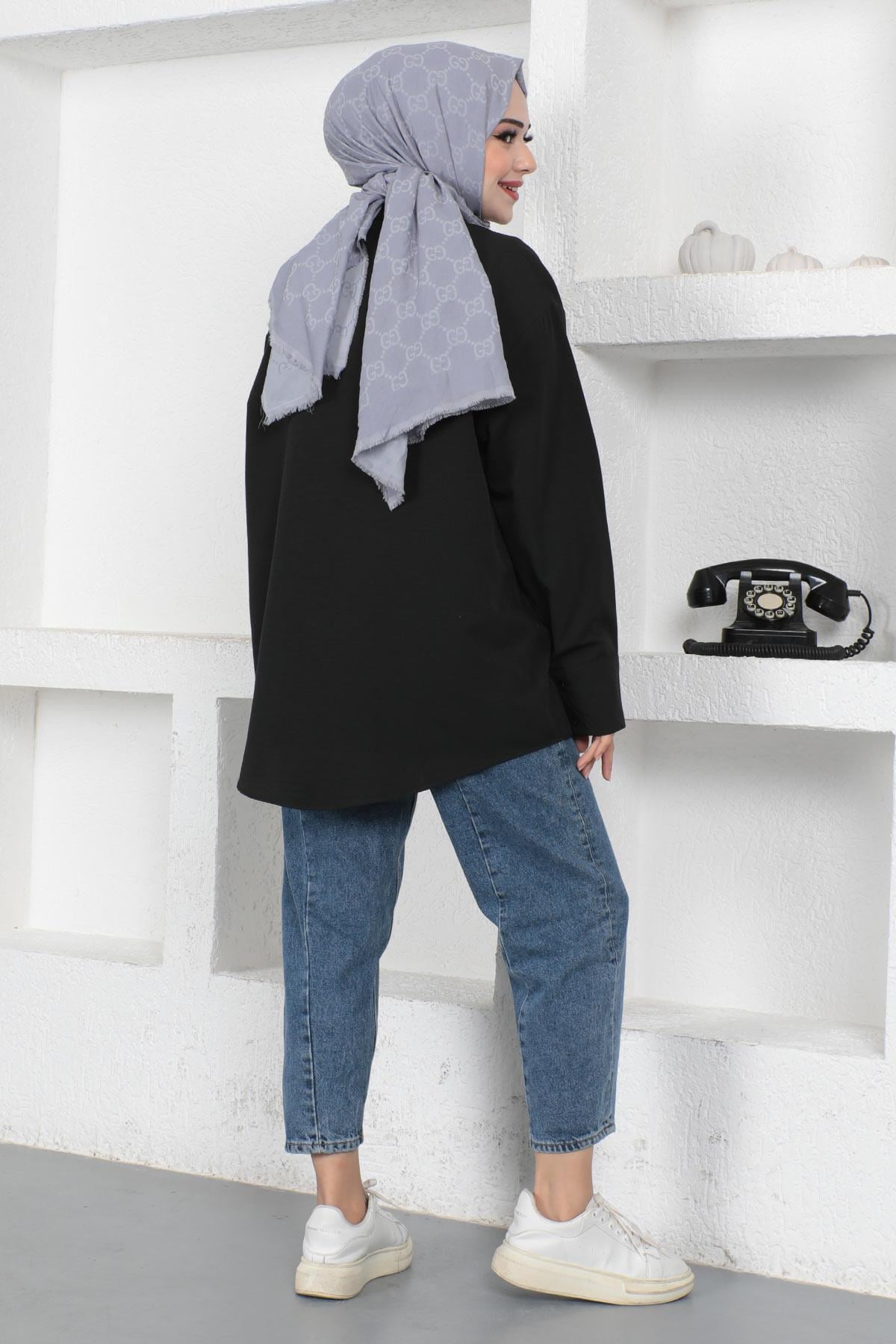 Oversize Gömlek Siyah 6059