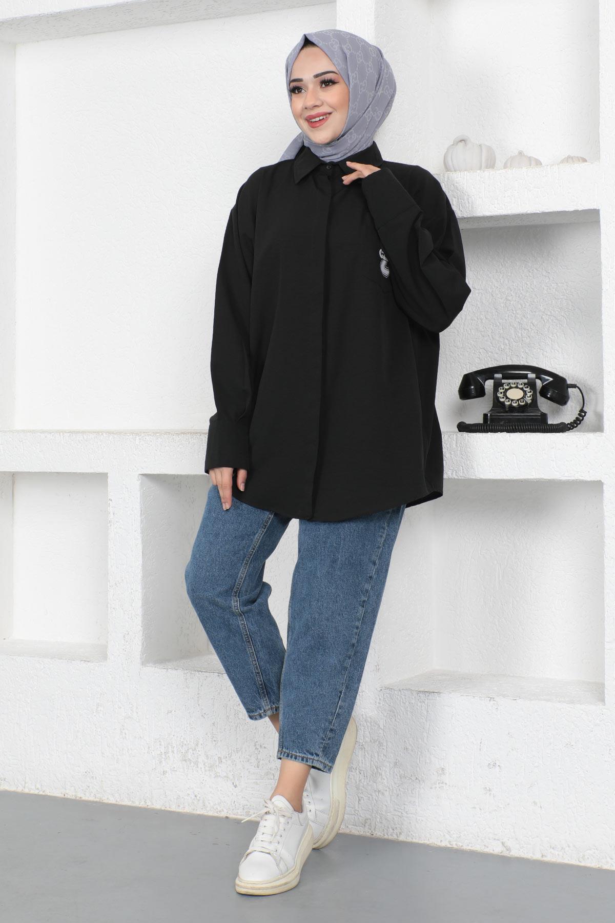 Oversize Gömlek Siyah 6059