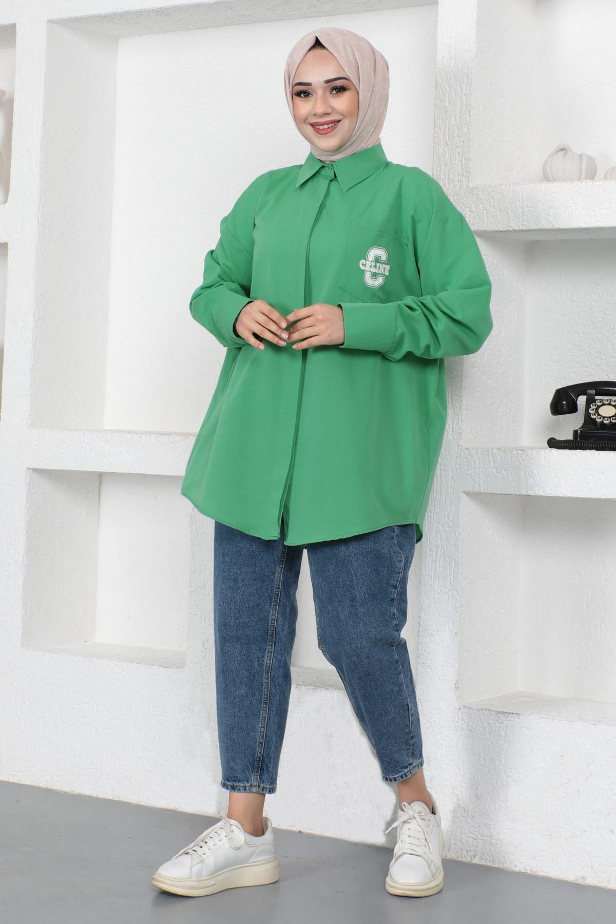 Oversize Gömlek Yeşil 6059