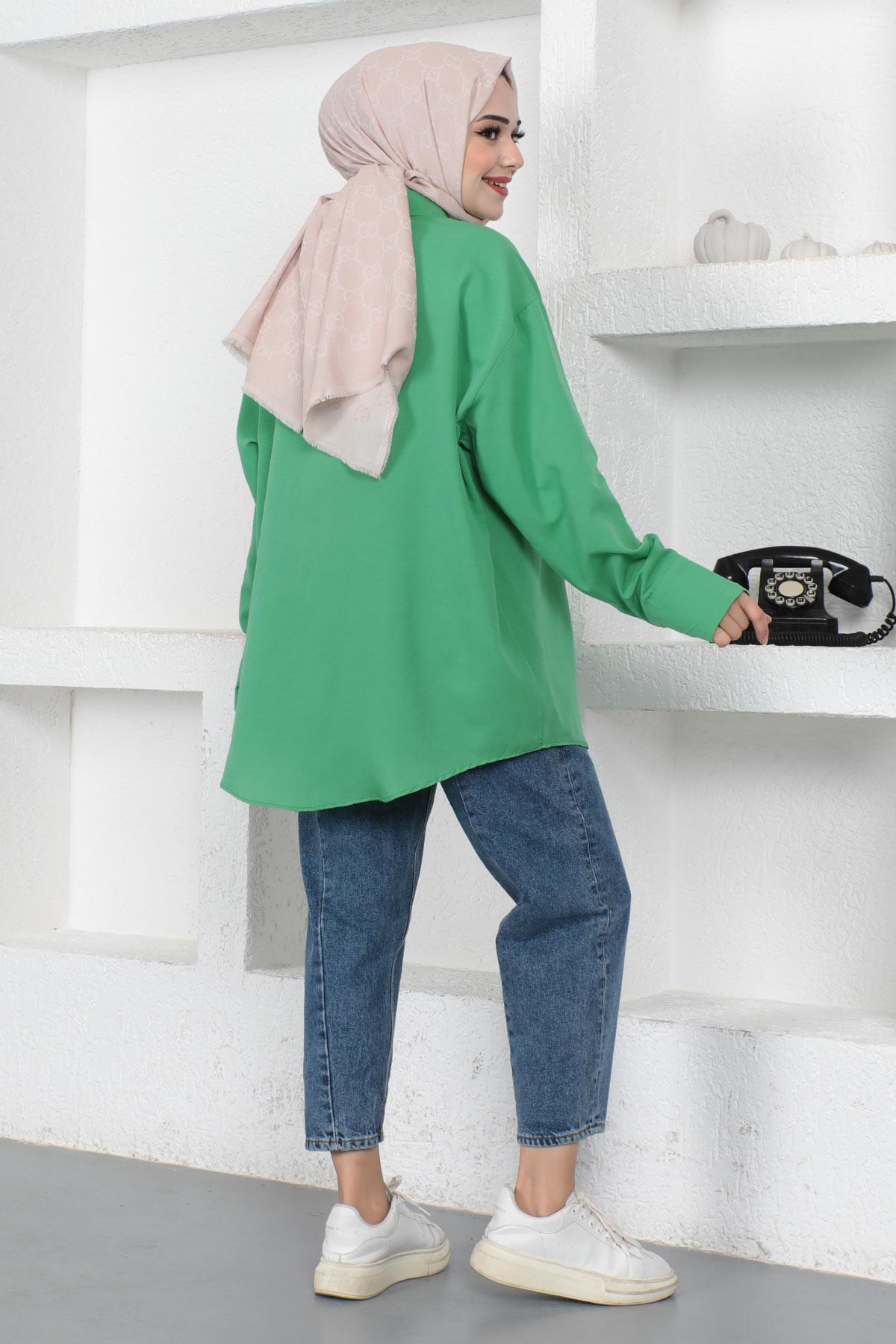 Oversize Gömlek Yeşil 6059