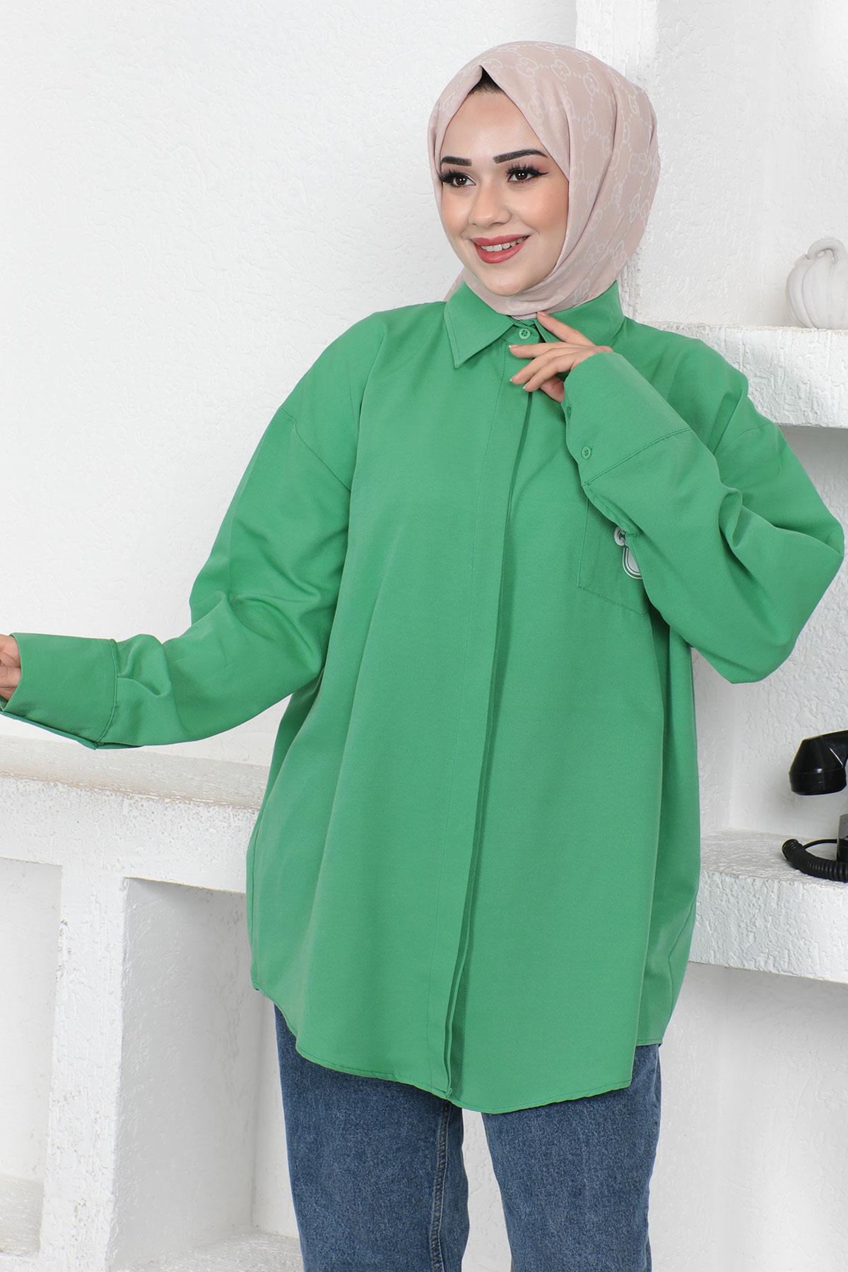 Oversize Gömlek Yeşil 6059