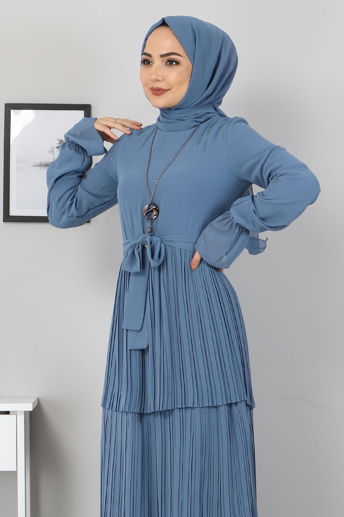 Pilise Detay Abiye Bebe Mavisi 10752