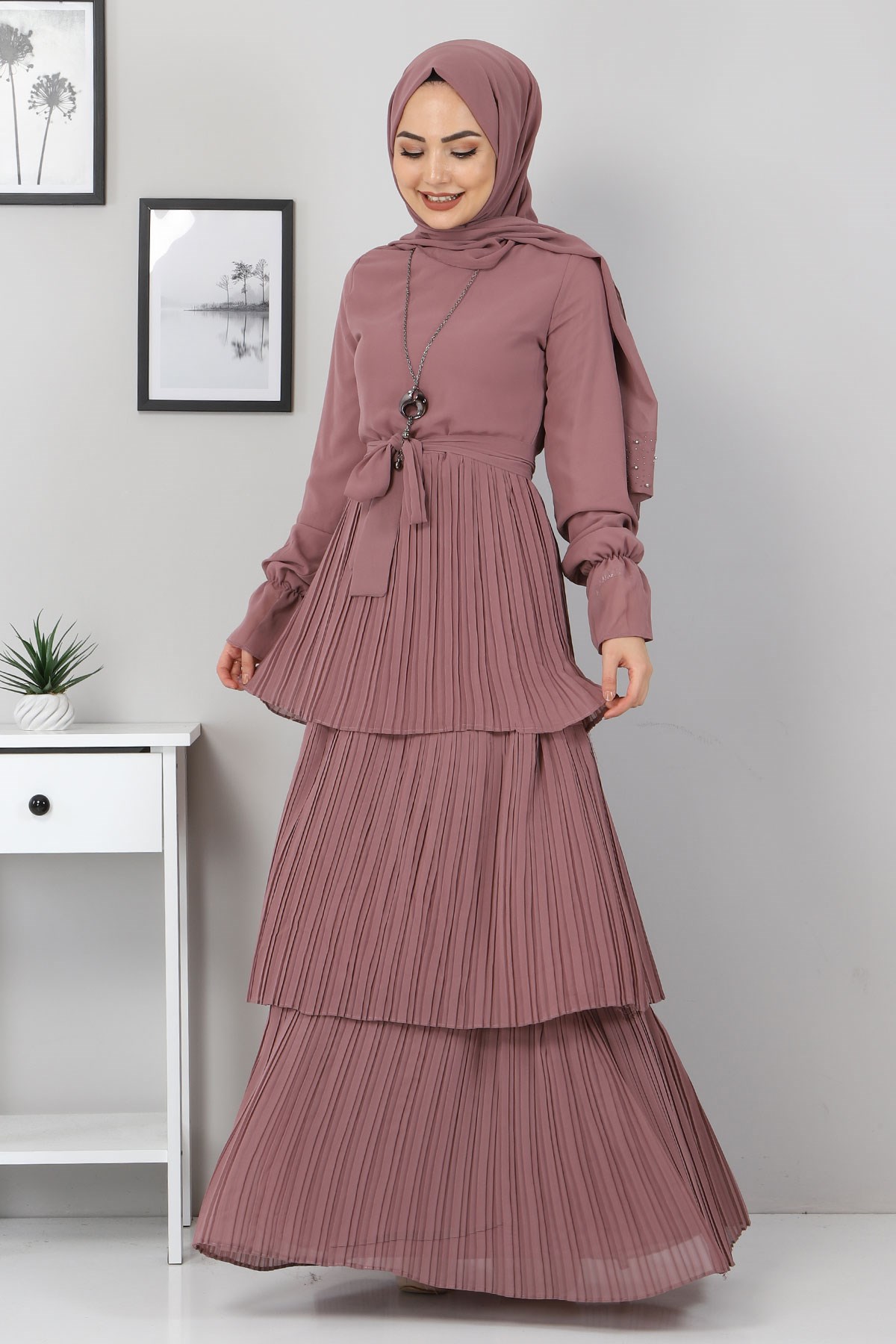 Pilise Detay Abiye Gül Kurusu 10752