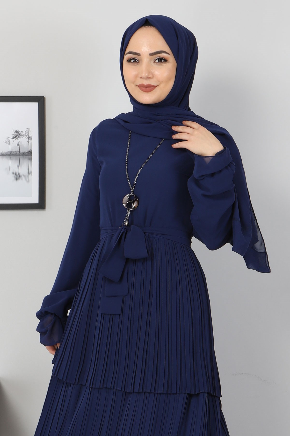 Pilise Detay Abiye İndigo 10752
