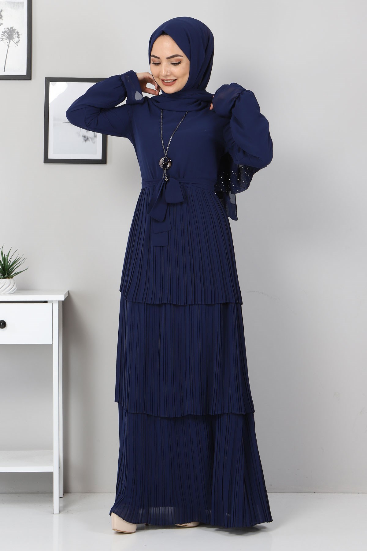 Pilise Detay Abiye İndigo 10752
