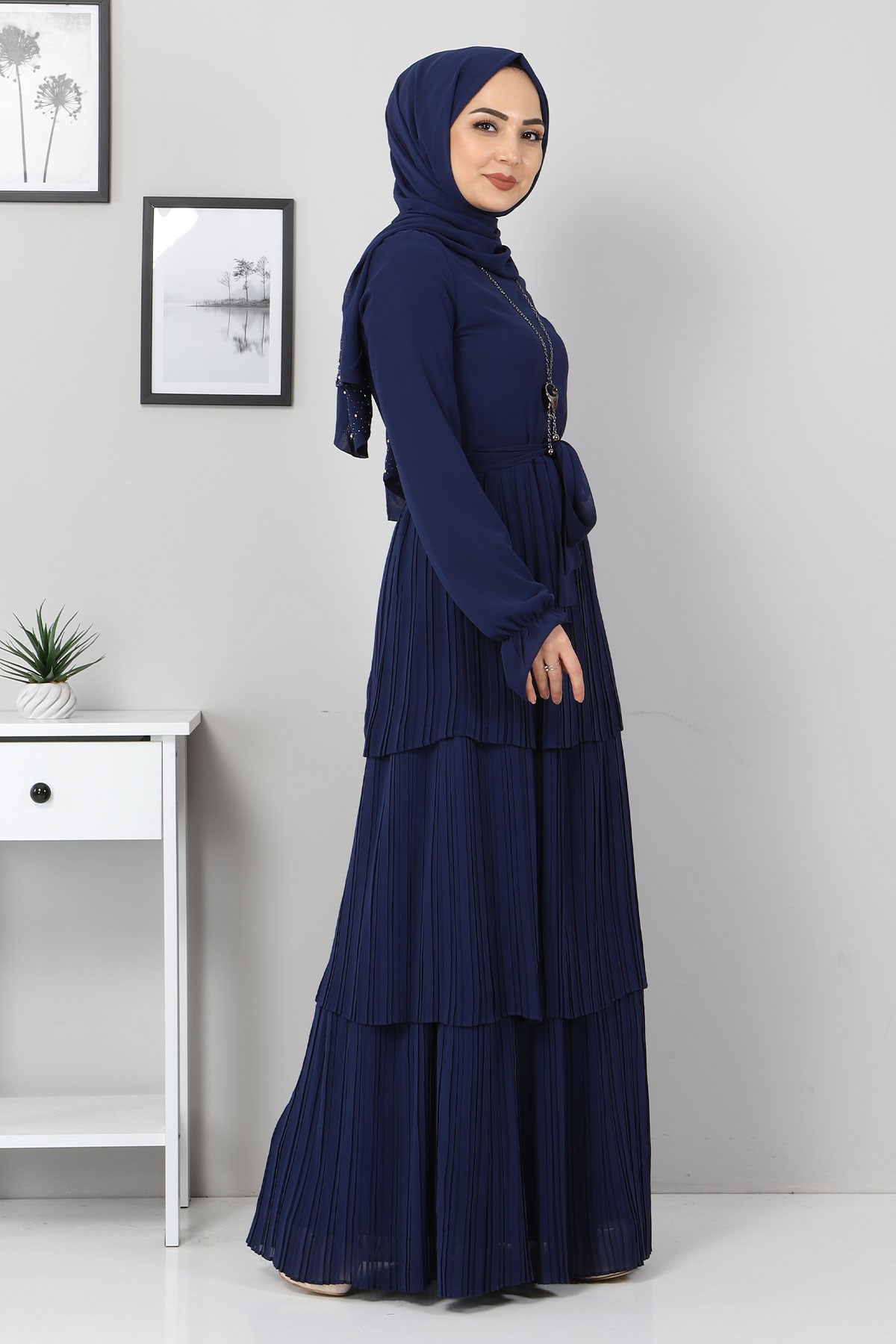 Pilise Detay Abiye İndigo 10752