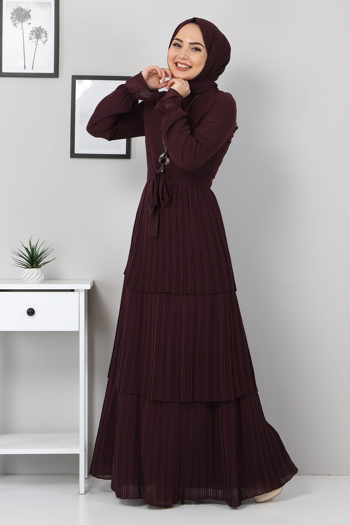 Pilise Detay Abiye Mor 10752