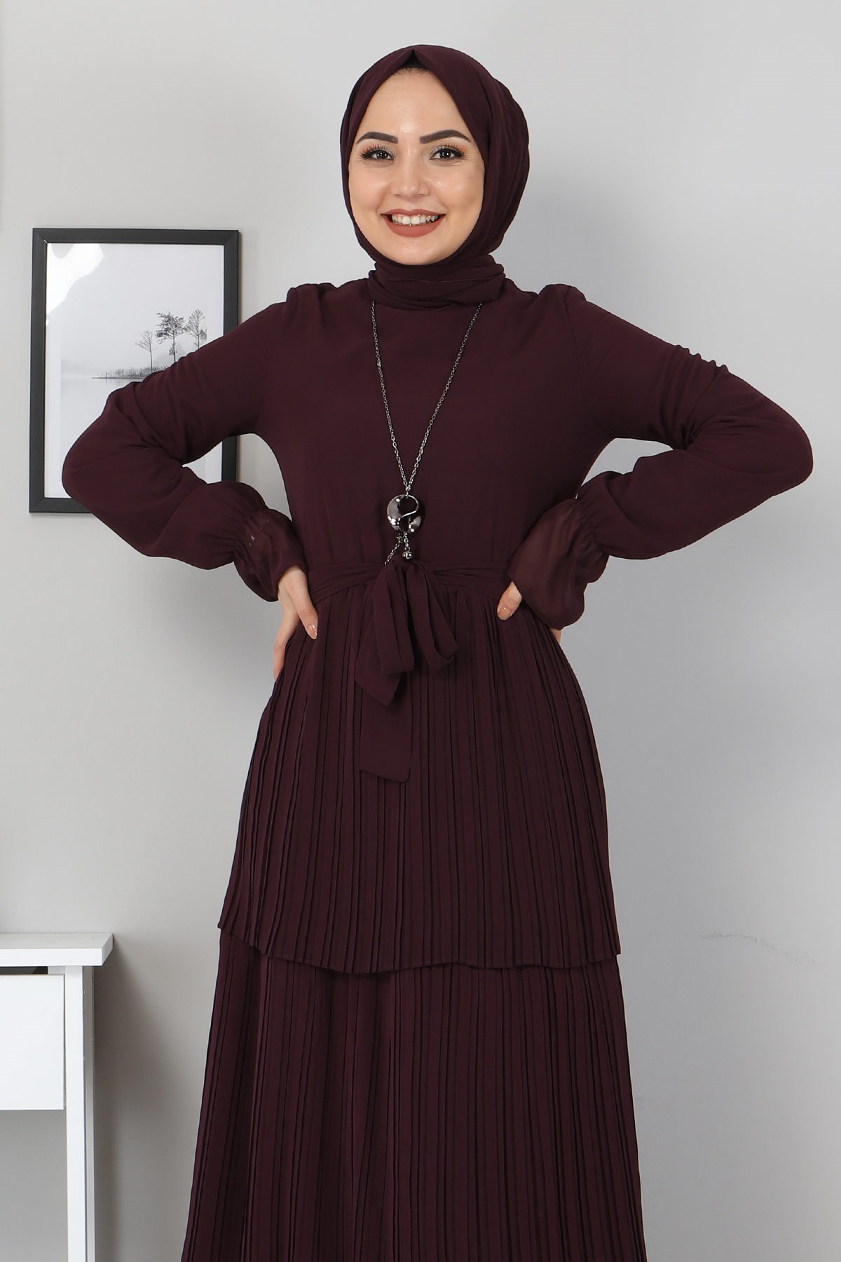 Pilise Detay Abiye Mor 10752