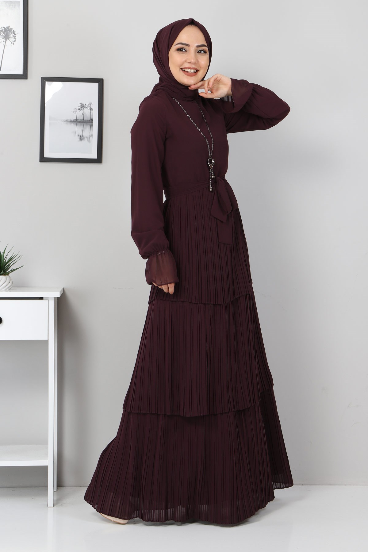 Pilise Detay Abiye Mor 10752