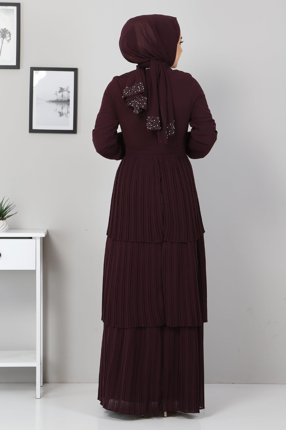 Pilise Detay Abiye Mor 10752