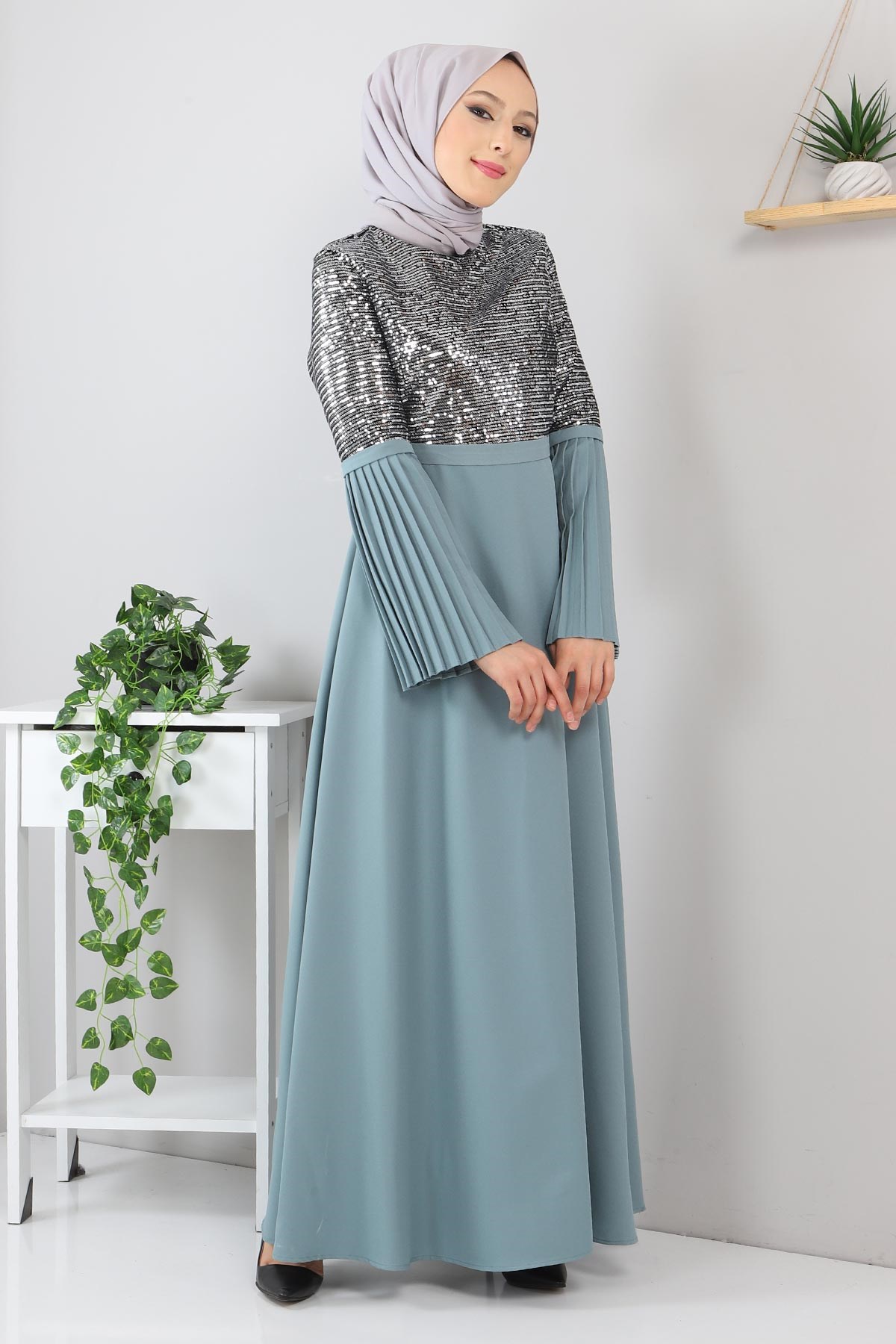 Piliseli Pulpayetli Abiye Mint 8315