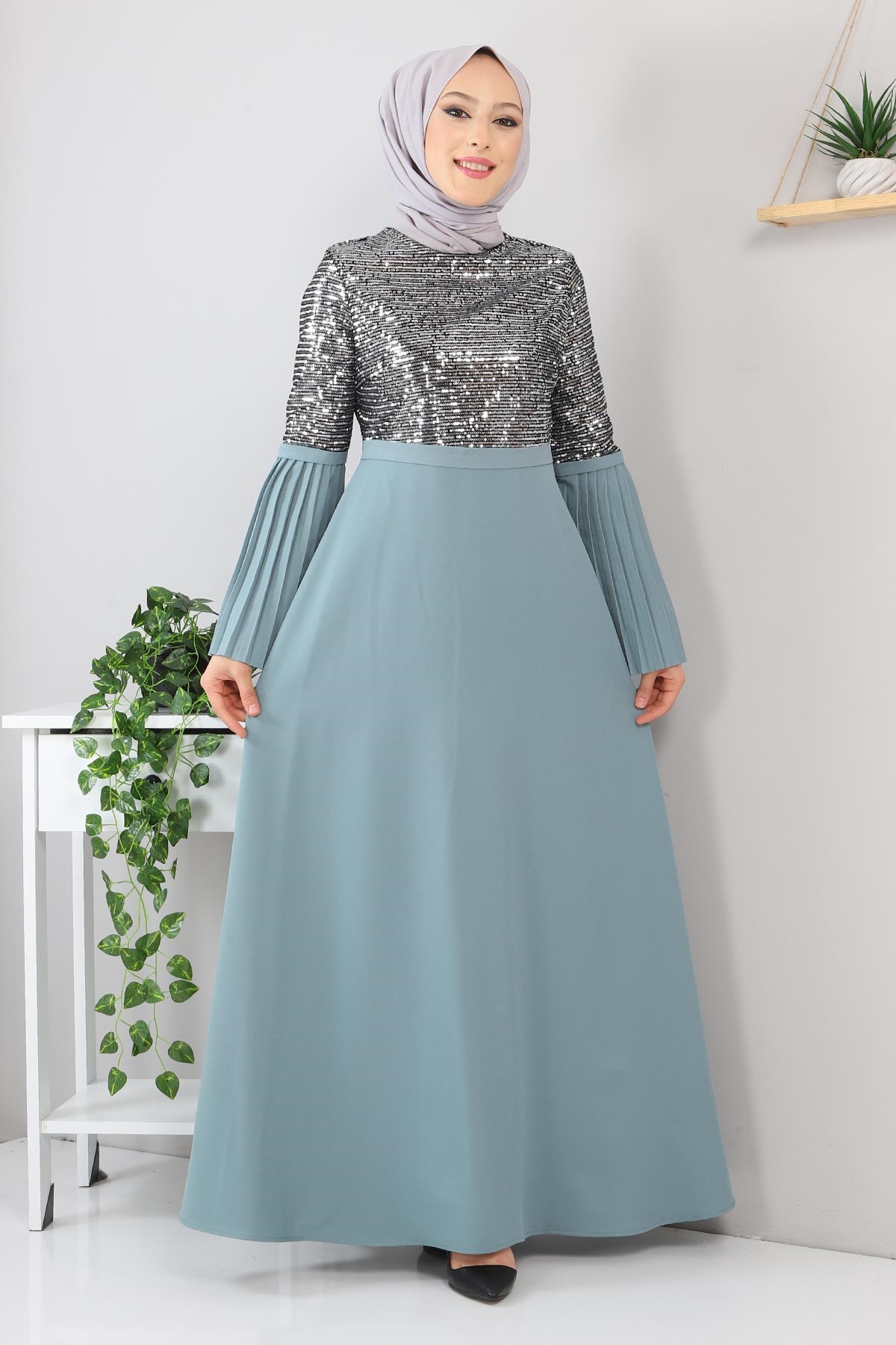 Piliseli Pulpayetli Abiye Mint 8315