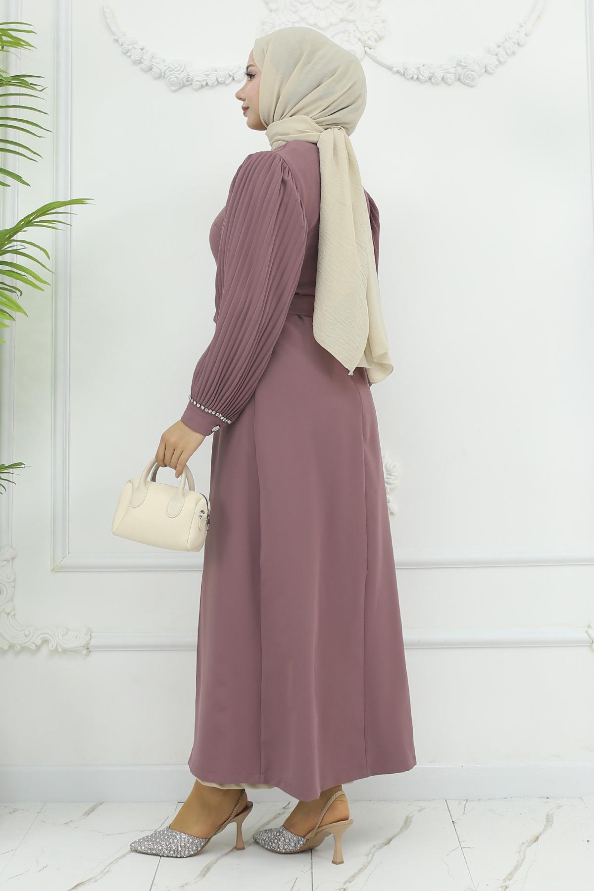 Piliseli Yırtmaçlı Takım Gül Kurusu Gül Kurusu MSW19239-1