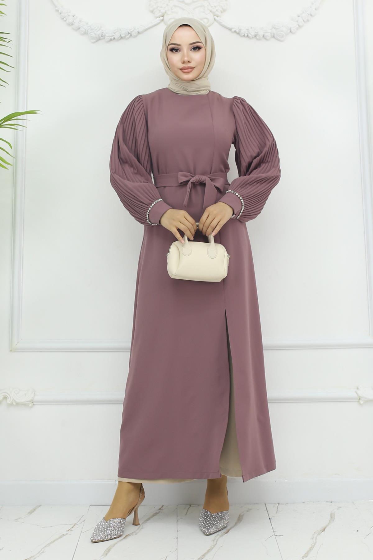 Piliseli Yırtmaçlı Takım Gül Kurusu Gül Kurusu MSW19239-1