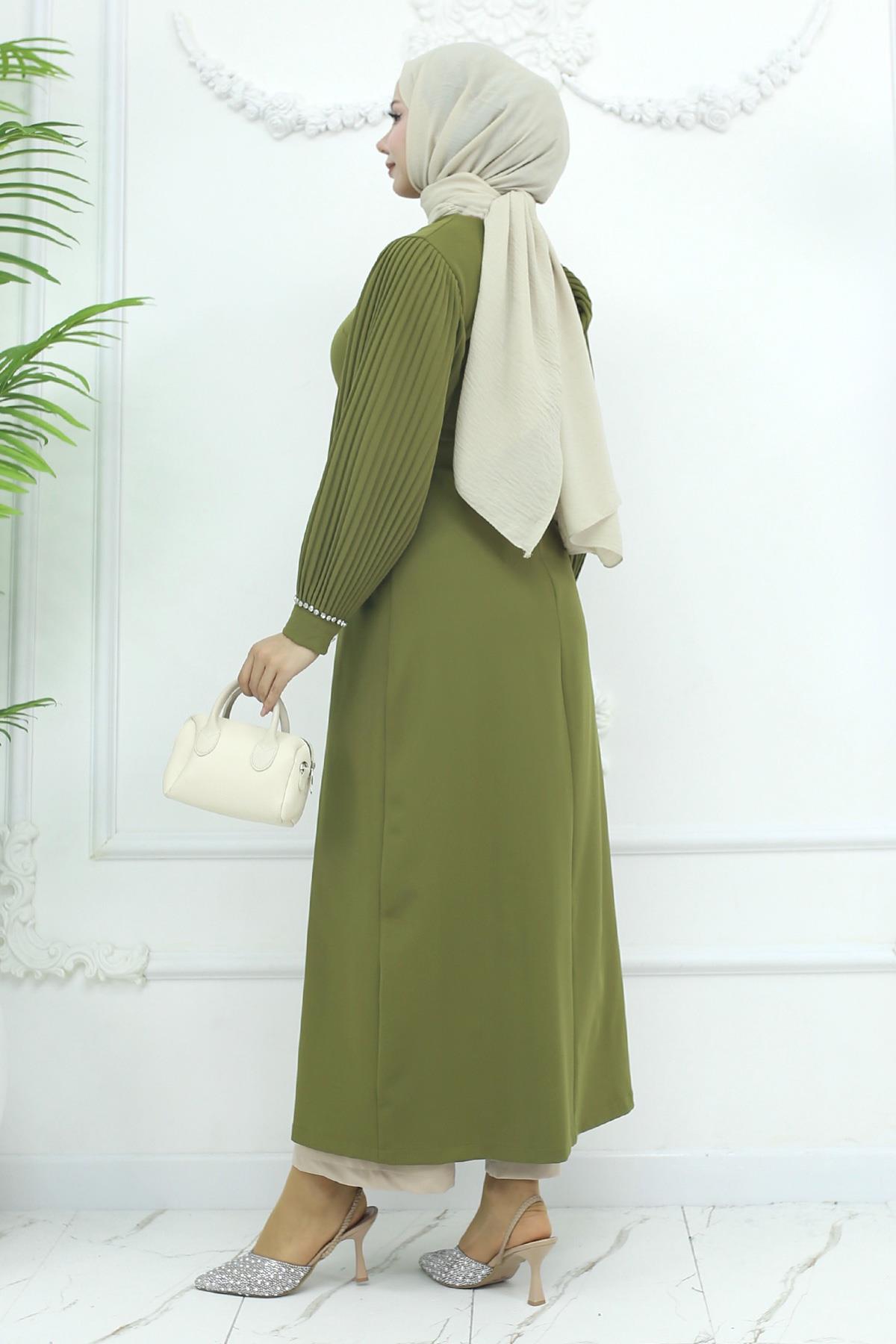 Piliseli Yırtmaçlı Takım Haki Haki MSW19239-2