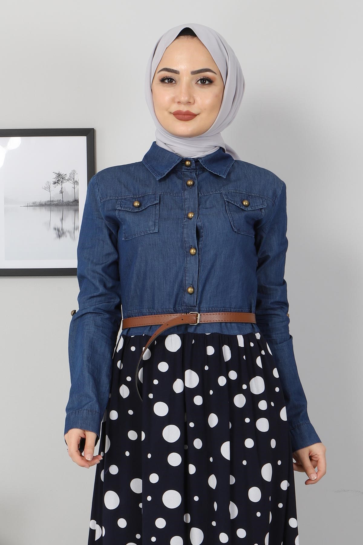 Puantiyeli Anne Elbise İndigo 10764-8