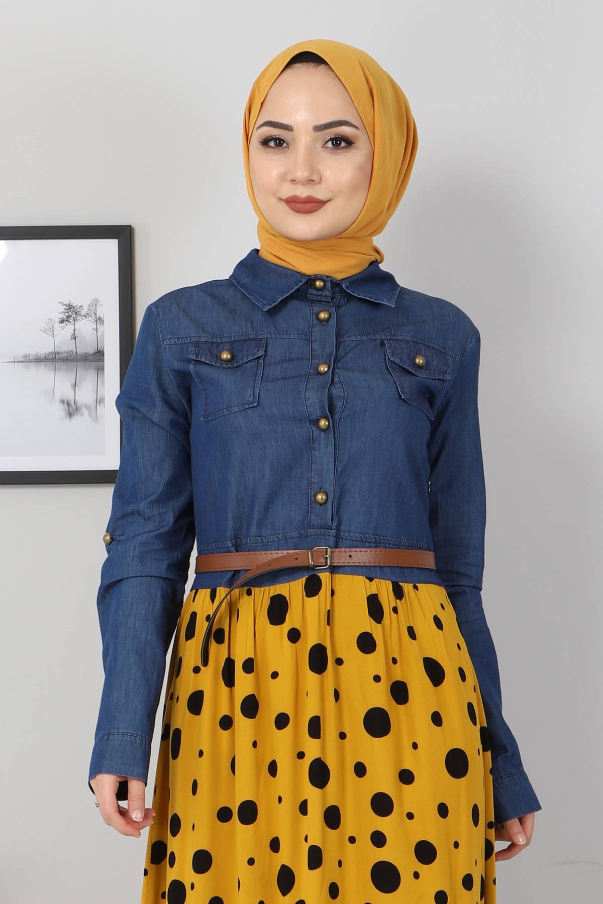 Puantiyeli Anne Elbise Sarı 10764-8