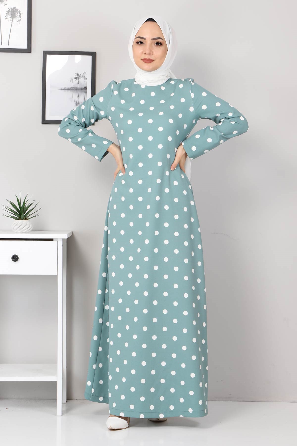 Puantiyeli Elbise Mint 8927
