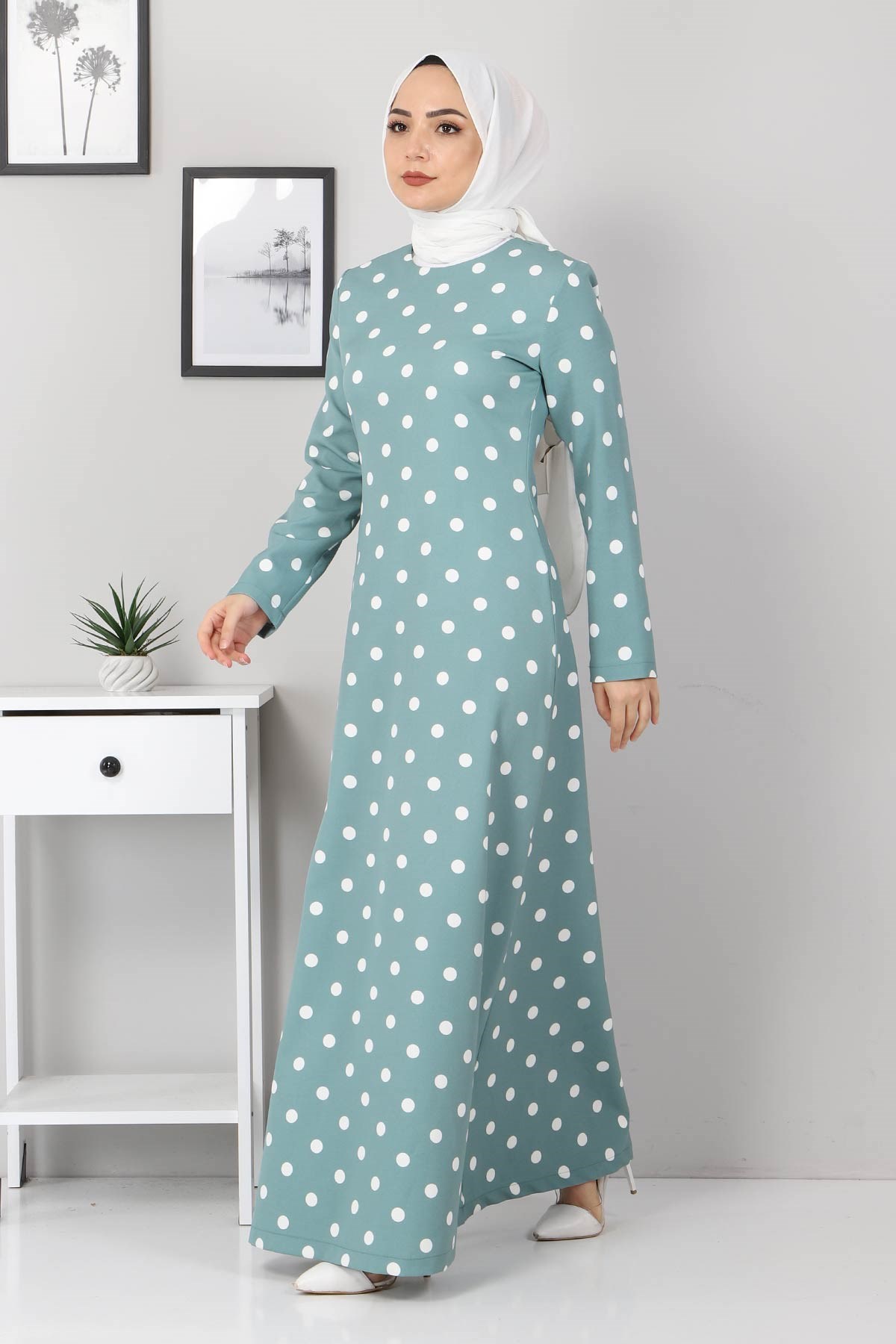 Puantiyeli Elbise Mint 8927