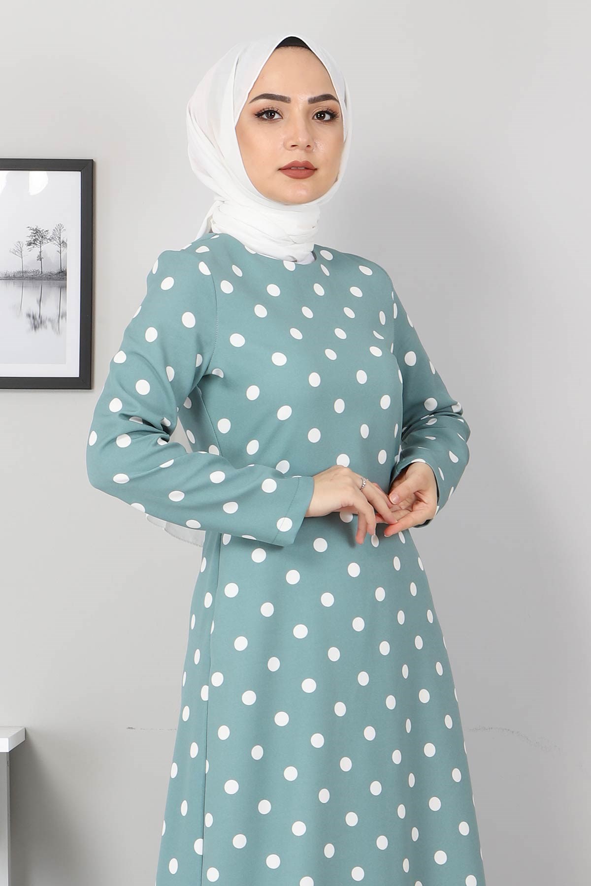Puantiyeli Elbise Mint 8927