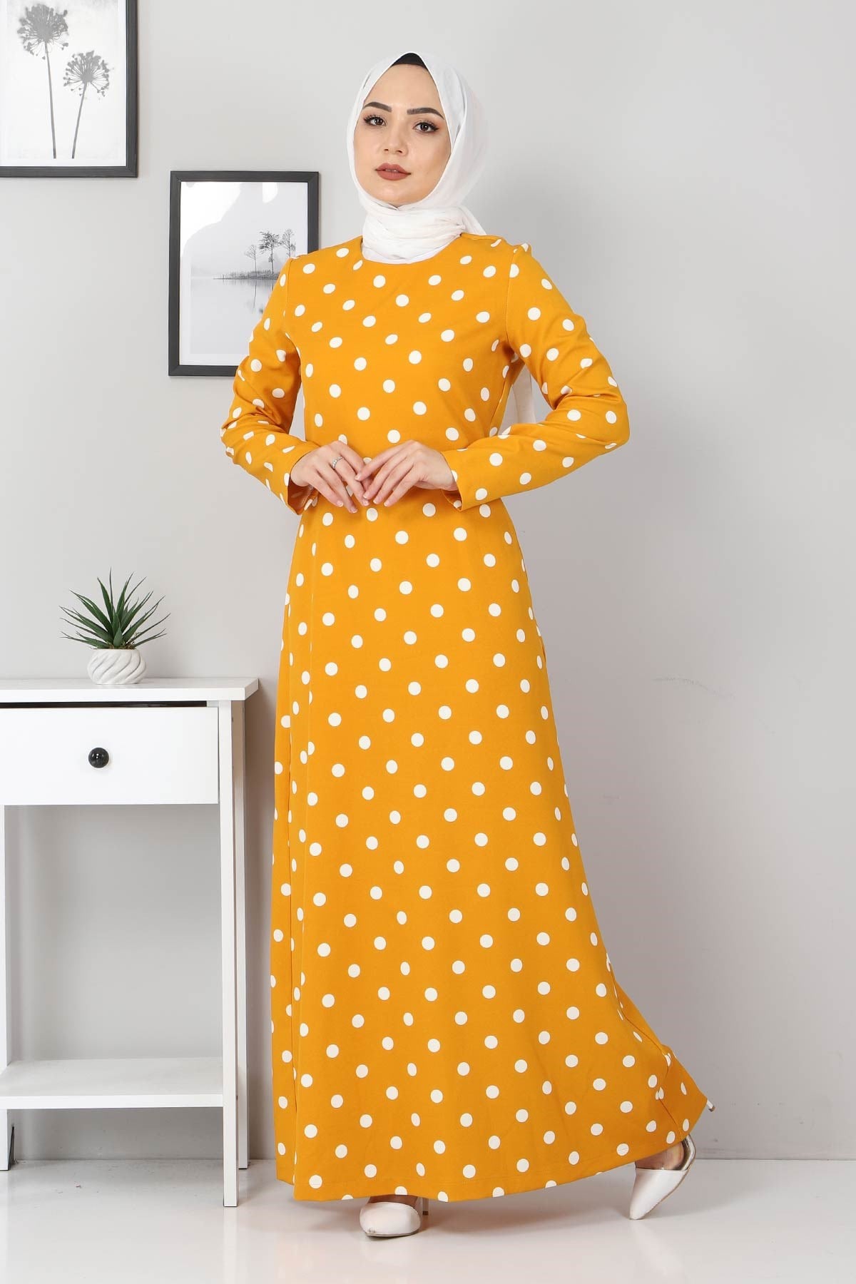 Puantiyeli Elbise Sarı 8927