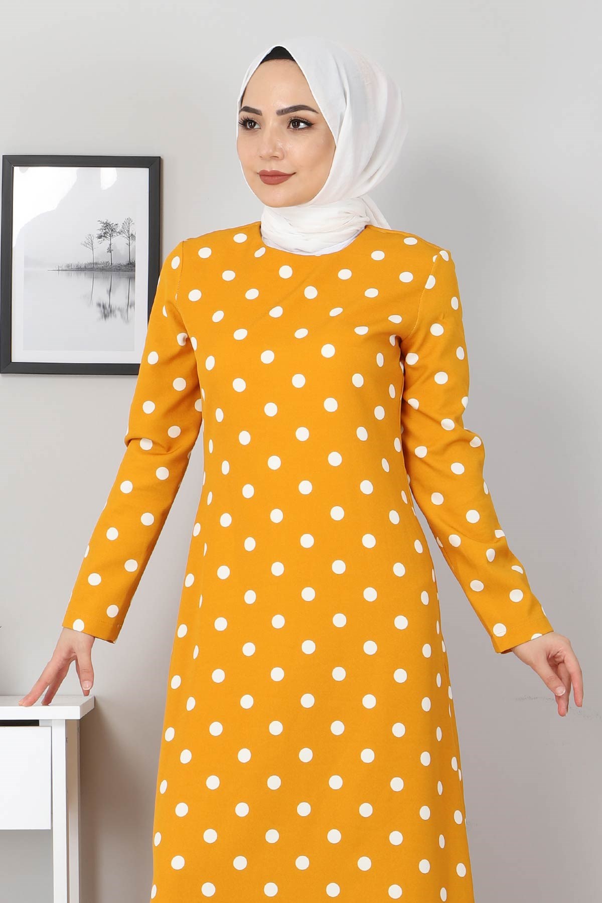 Puantiyeli Elbise Sarı 8927