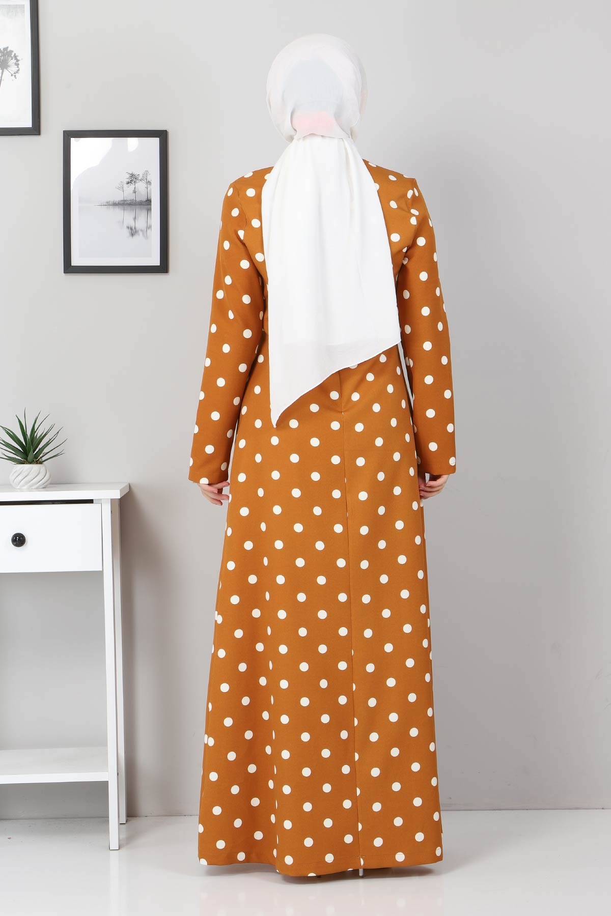 Puantiyeli Elbise Taba 8927