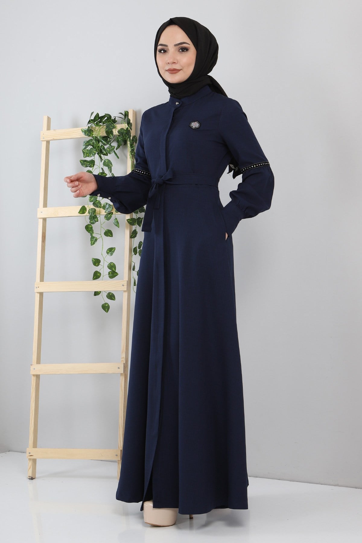 Pul Detaylı Elbise Lacivert 8859