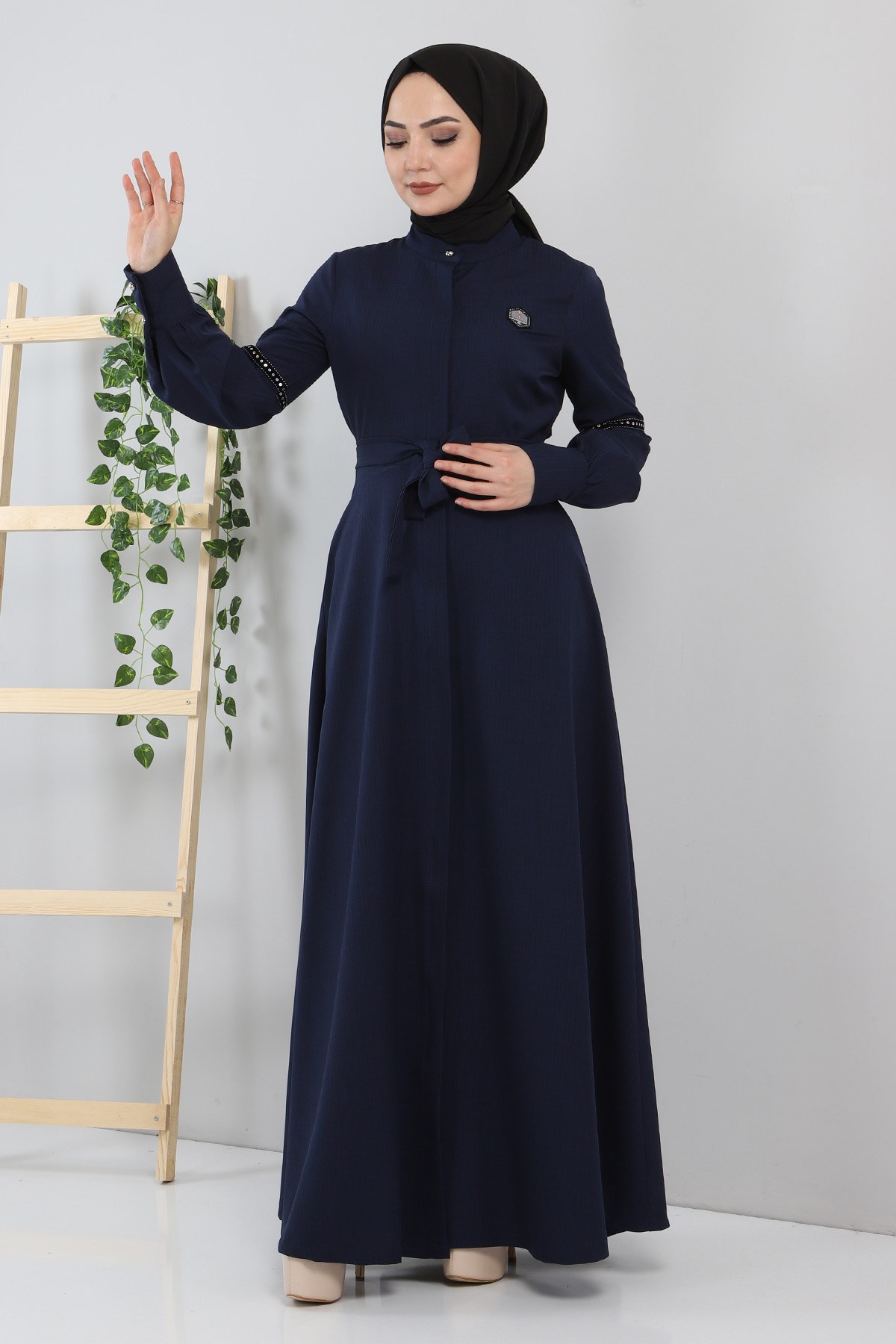 Pul Detaylı Elbise Lacivert 8859