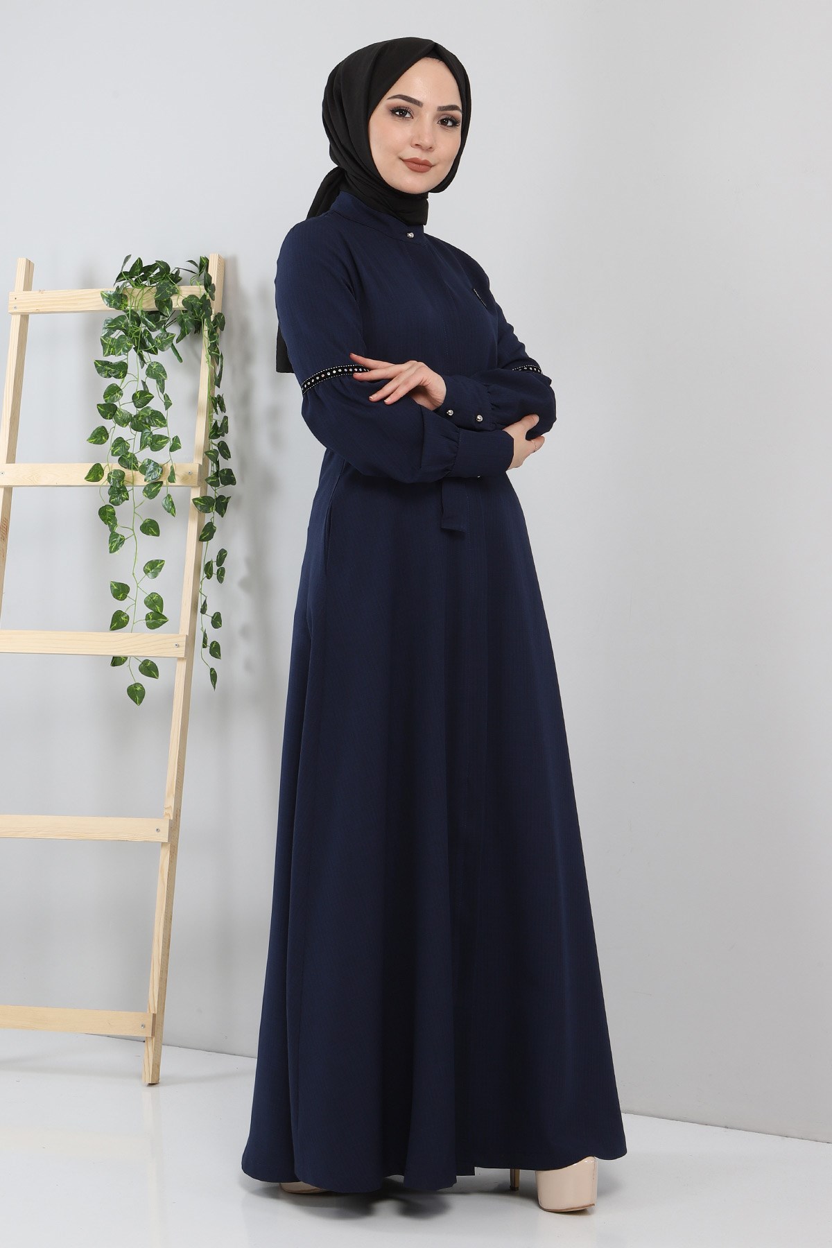 Pul Detaylı Elbise Lacivert 8859