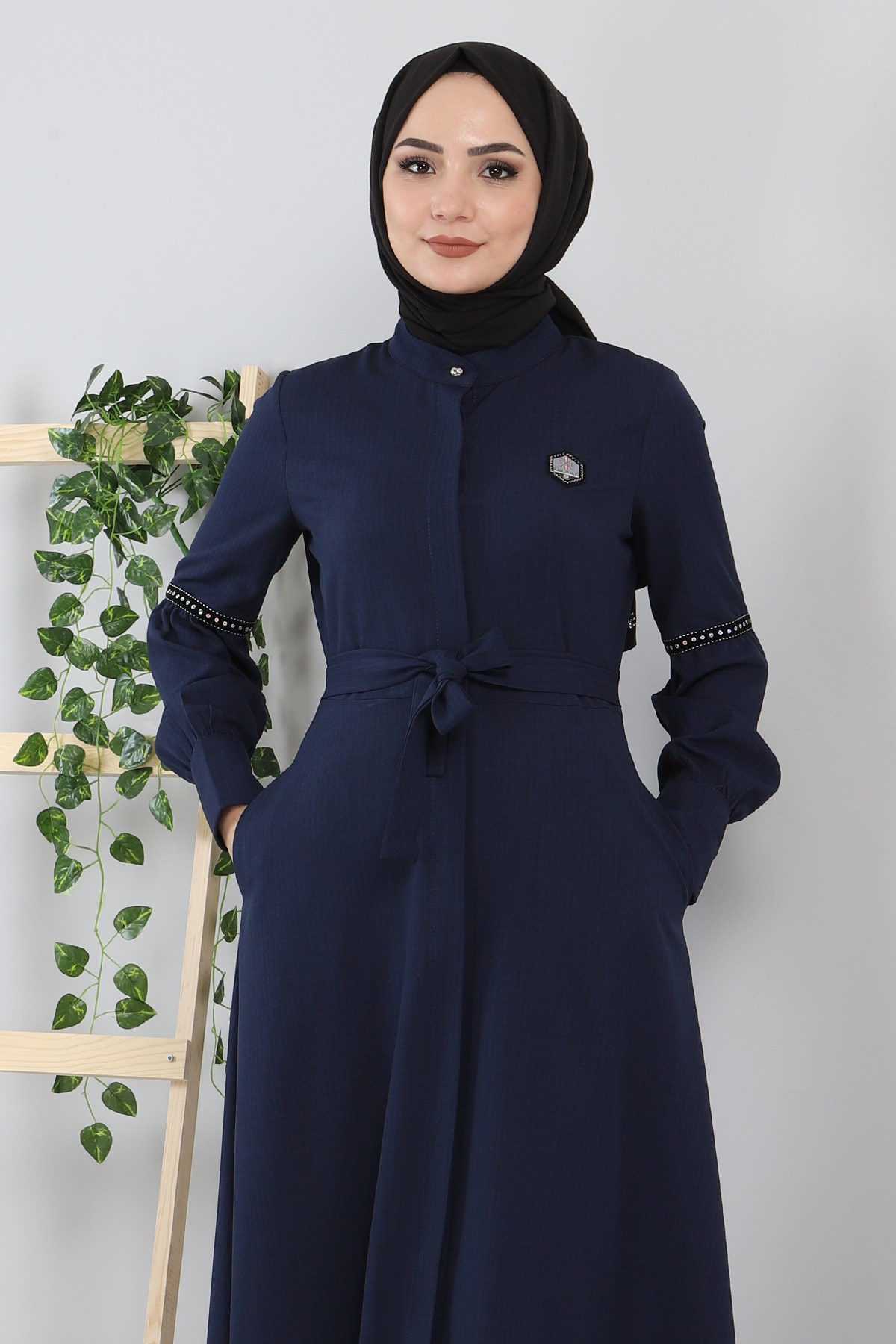 Pul Detaylı Elbise Lacivert 8859